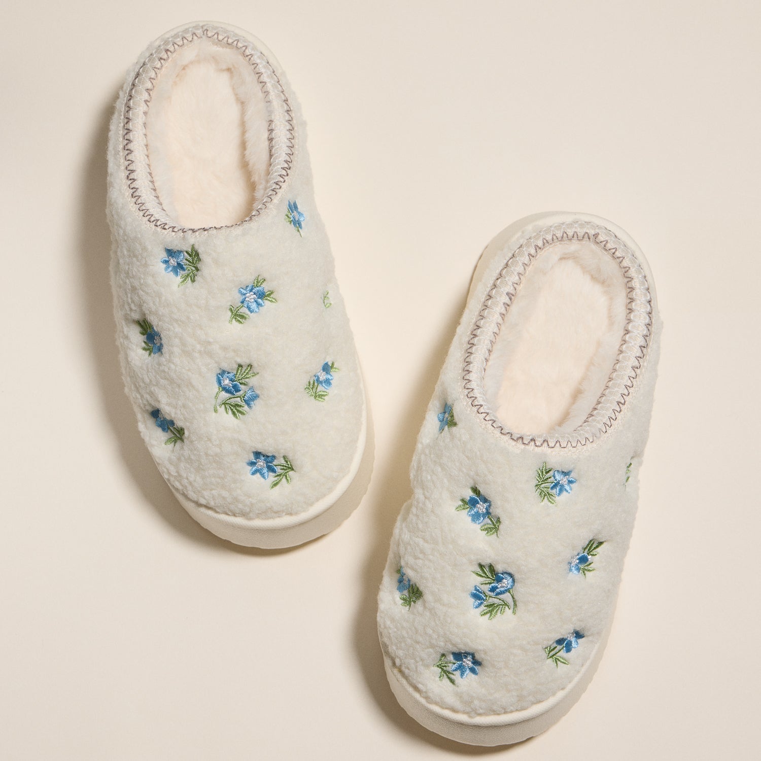Embroidered Floral Indoor Slippers with Soft Fleece Lining