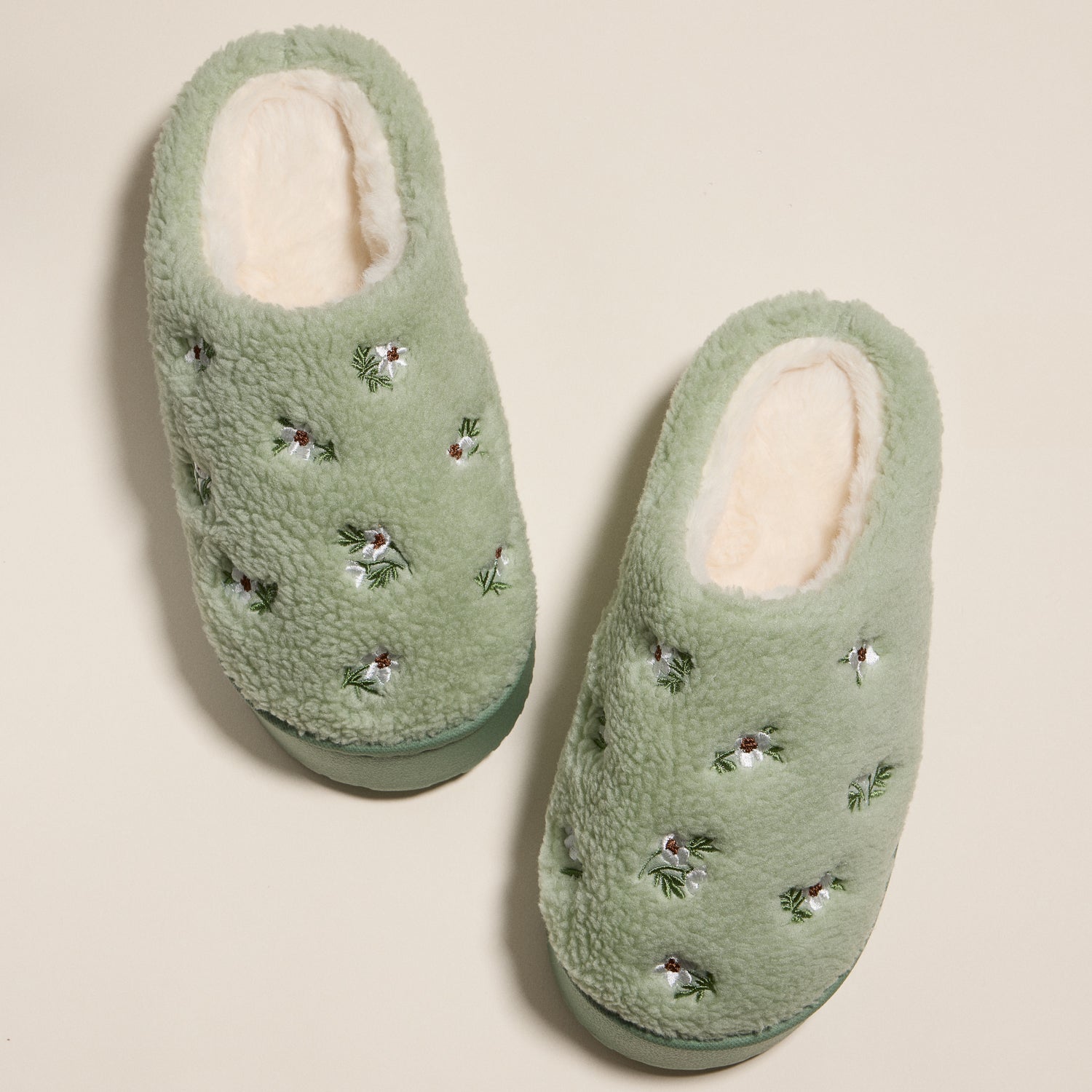 Embroidered Floral Indoor Slippers with Soft Fleece Lining
