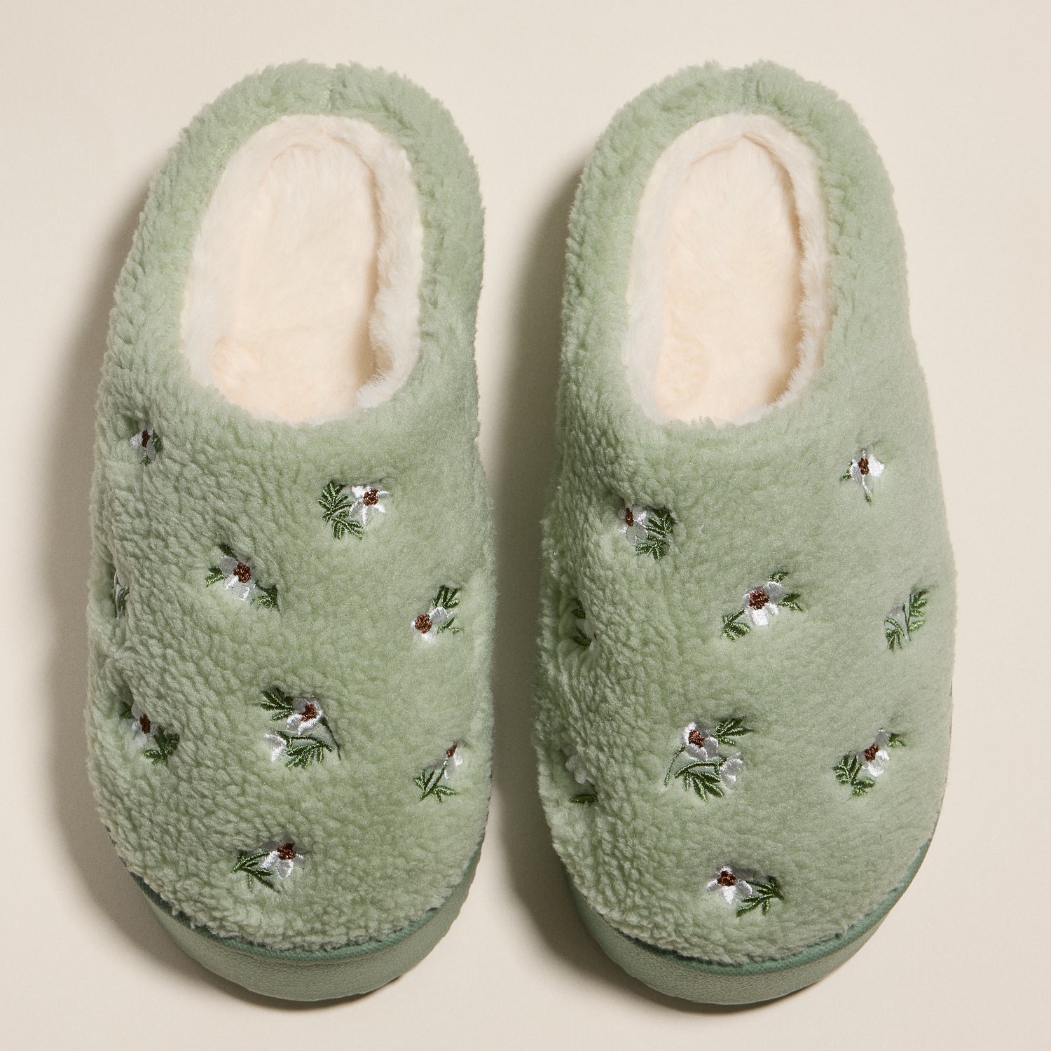 Embroidered Floral Indoor Slippers with Soft Fleece Lining