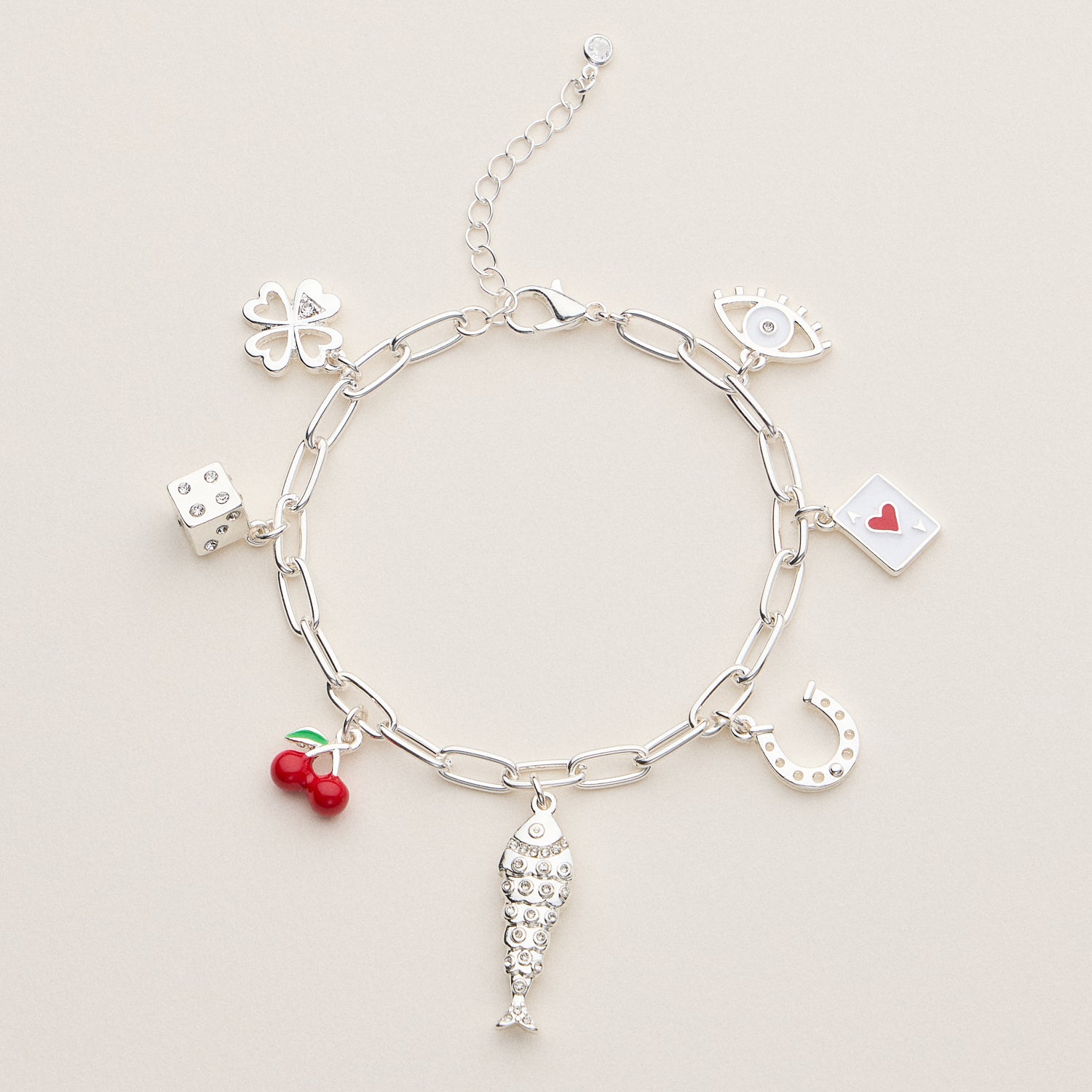Gold Link Charm Bracelet with Playful Lucky Symbols