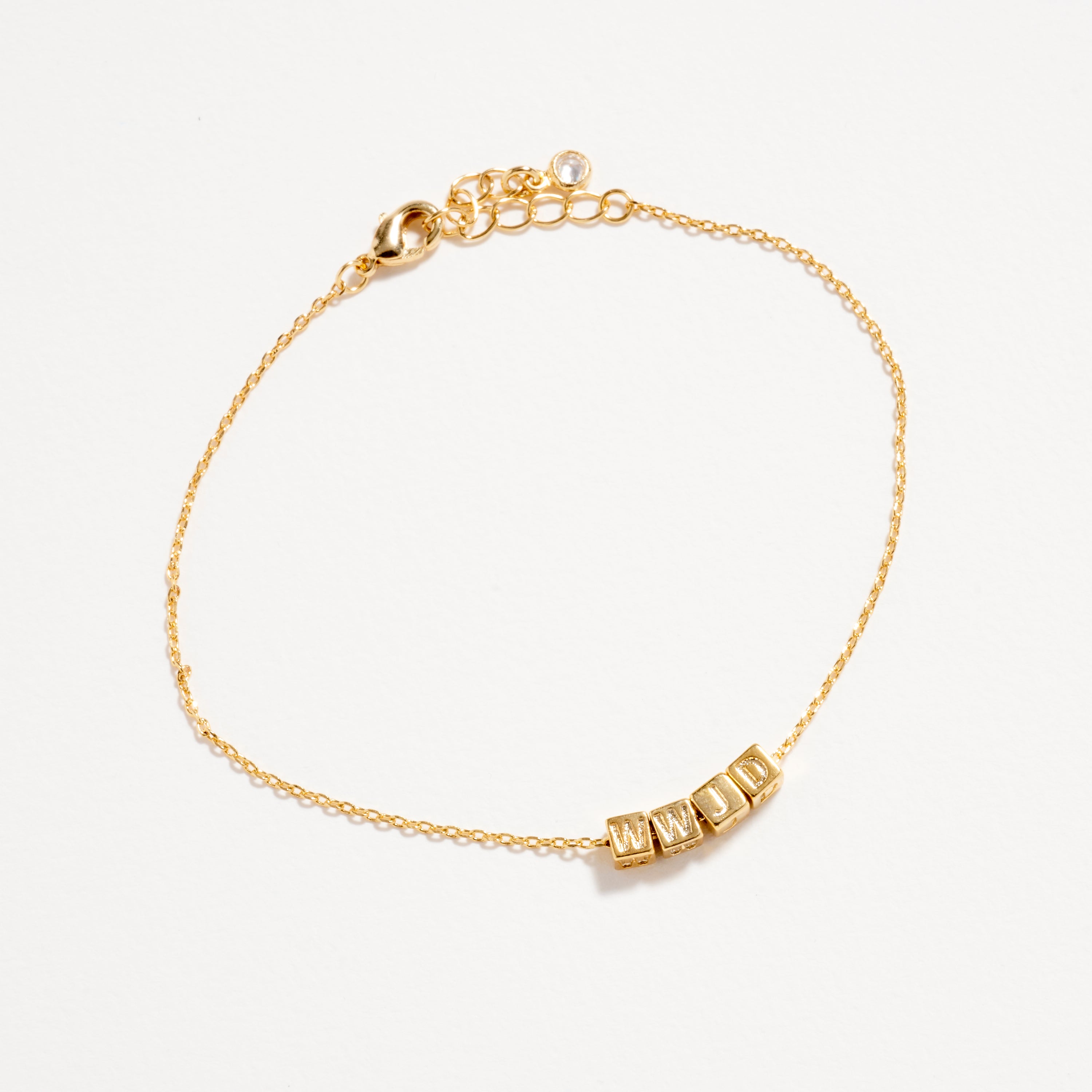Gold Letter Cube Chain Bracelet | WWJD Charm