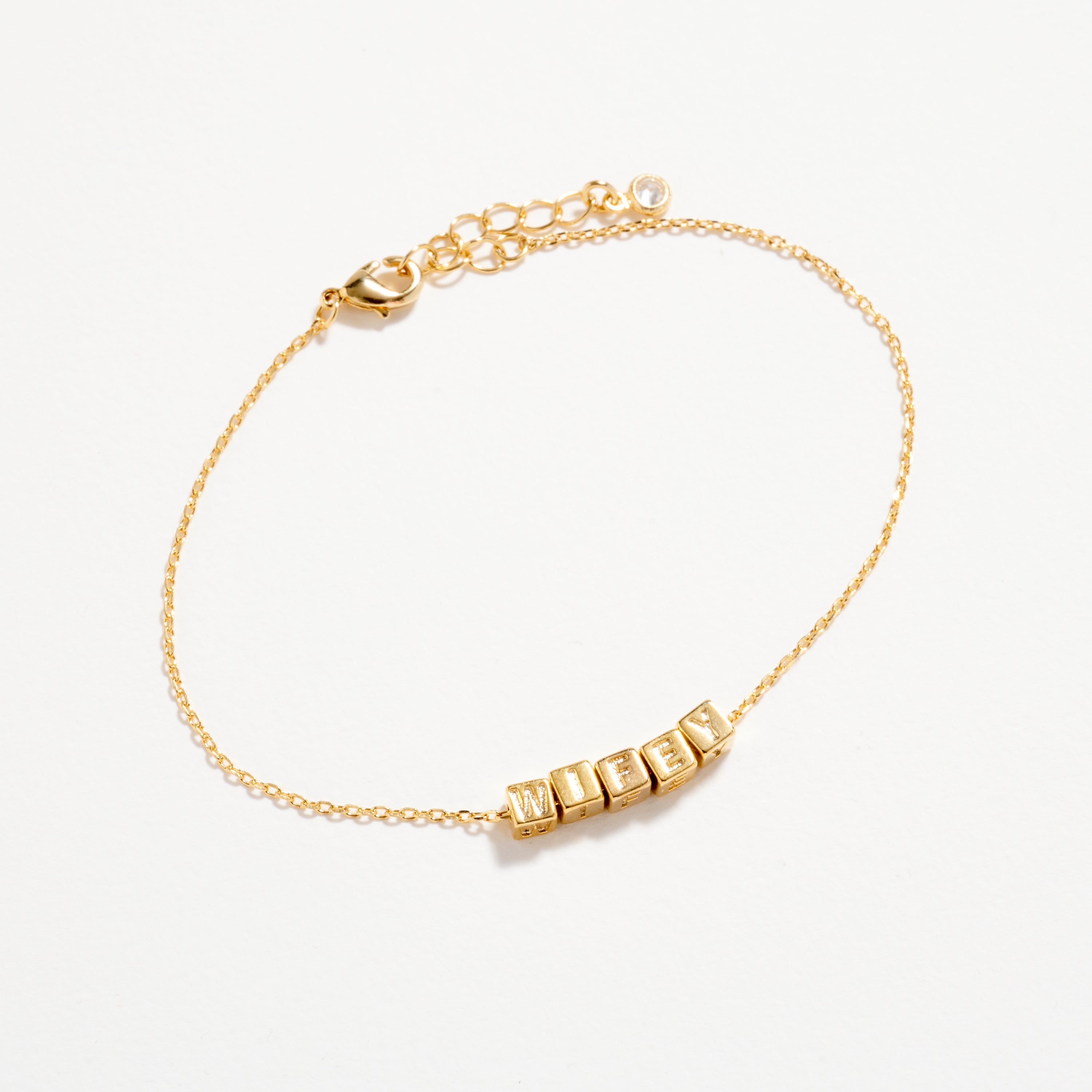 Gold Dipped Wifey' Personalized Letter Beaded Chain Bracelet