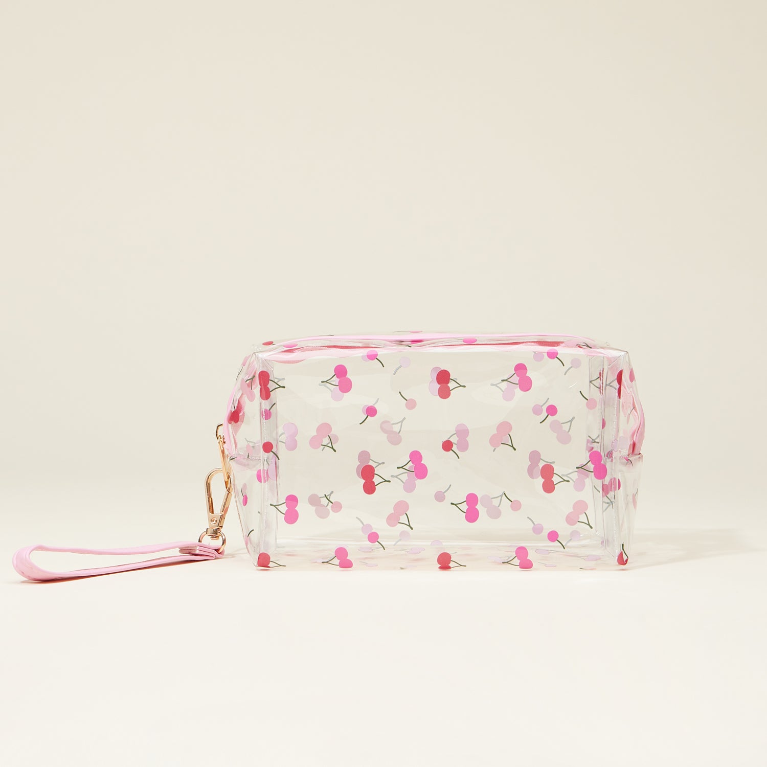 Clear Cosmetic Bags with Fruit Print and Wrist Strap