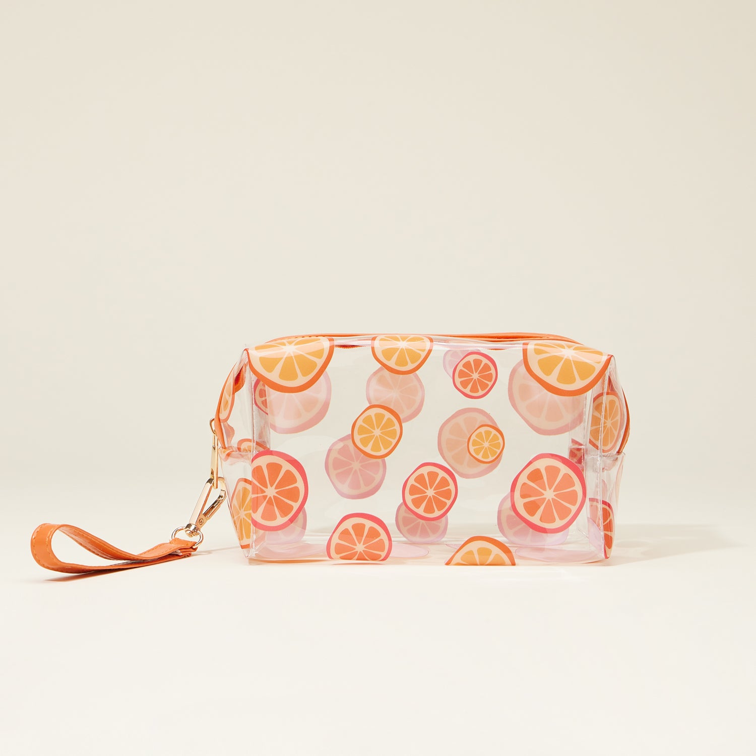Clear Cosmetic Bags with Fruit Print and Wrist Strap