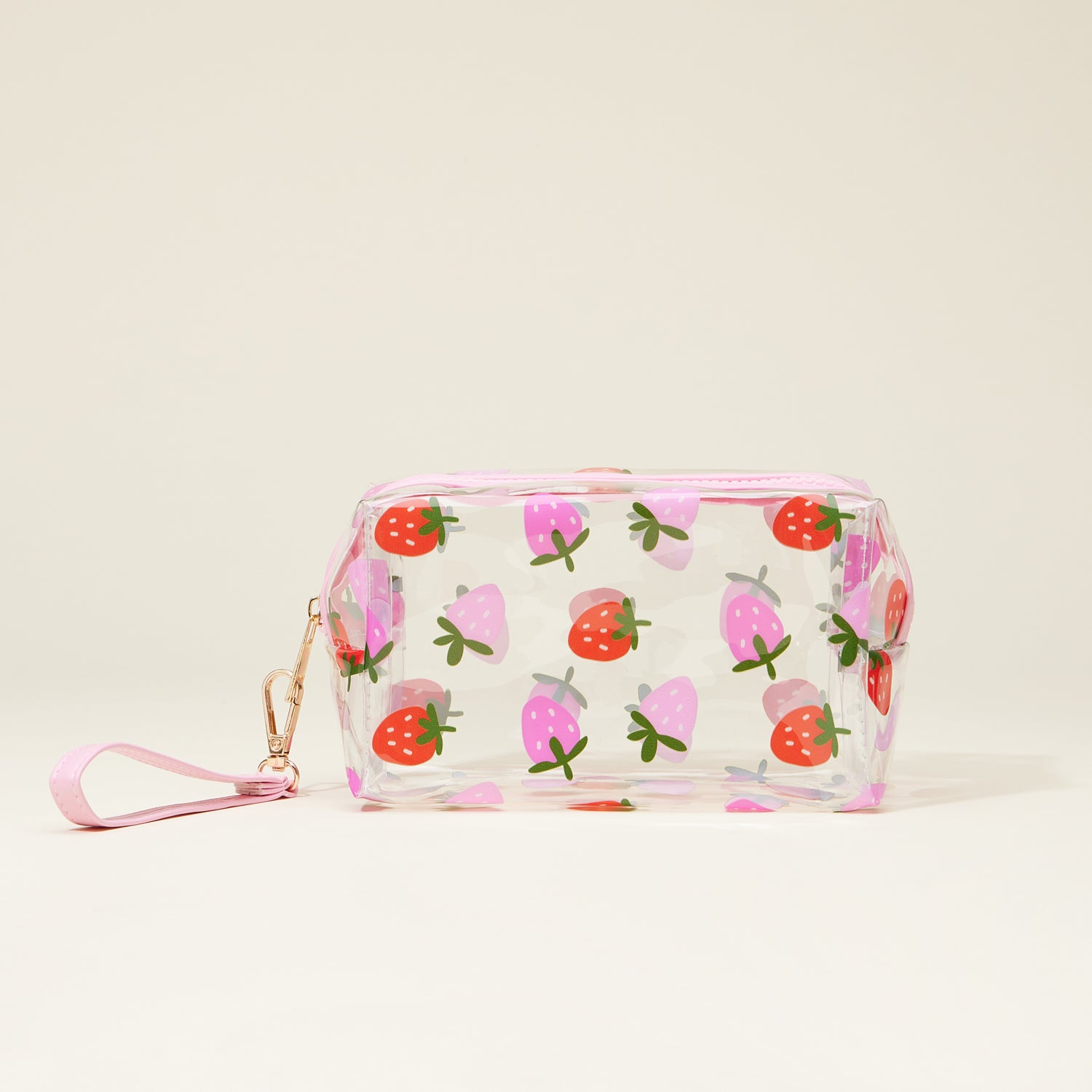 Clear Cosmetic Bags with Fruit Print and Wrist Strap