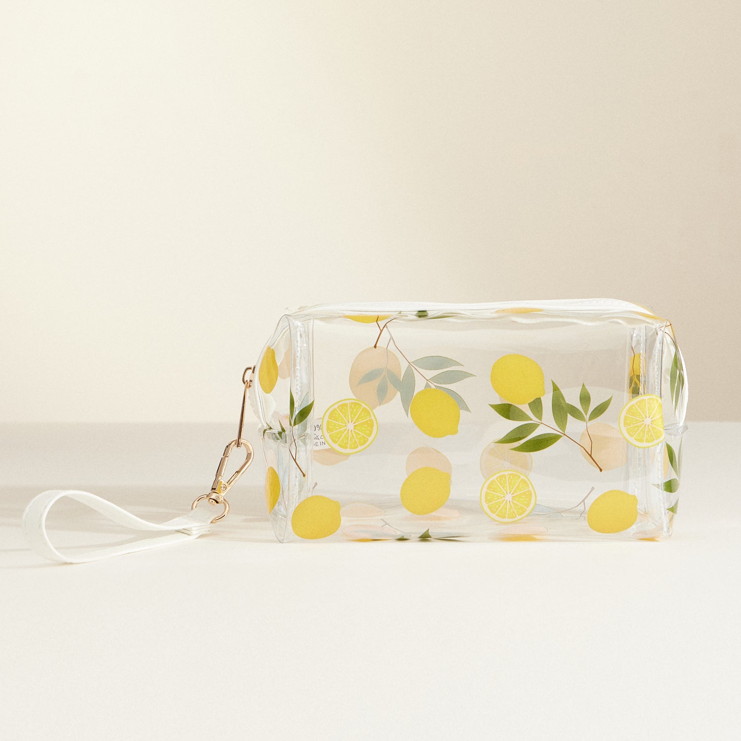 Clear Cosmetic Bags with Fruit Print and Wrist Strap