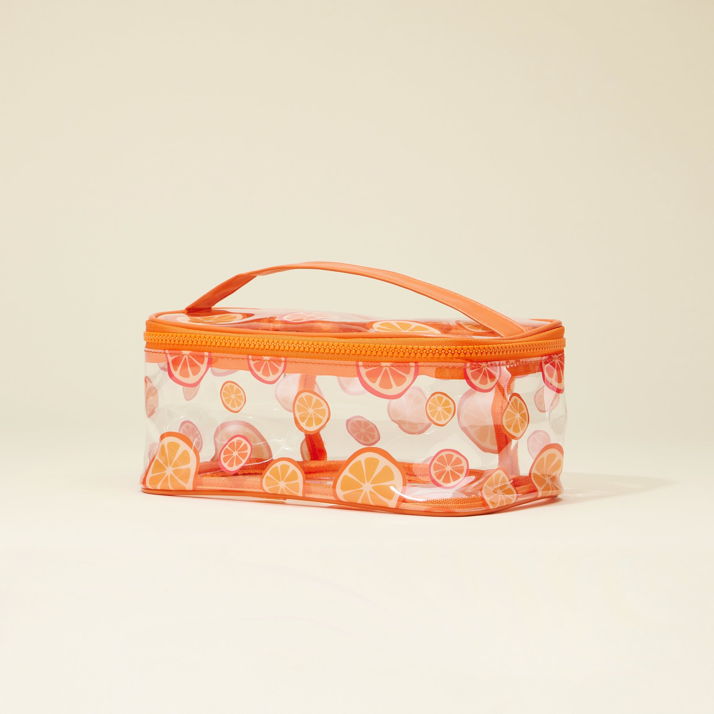 Fruit-Print Clear Makeup Bag with Handle – Travel-Ready Organizer