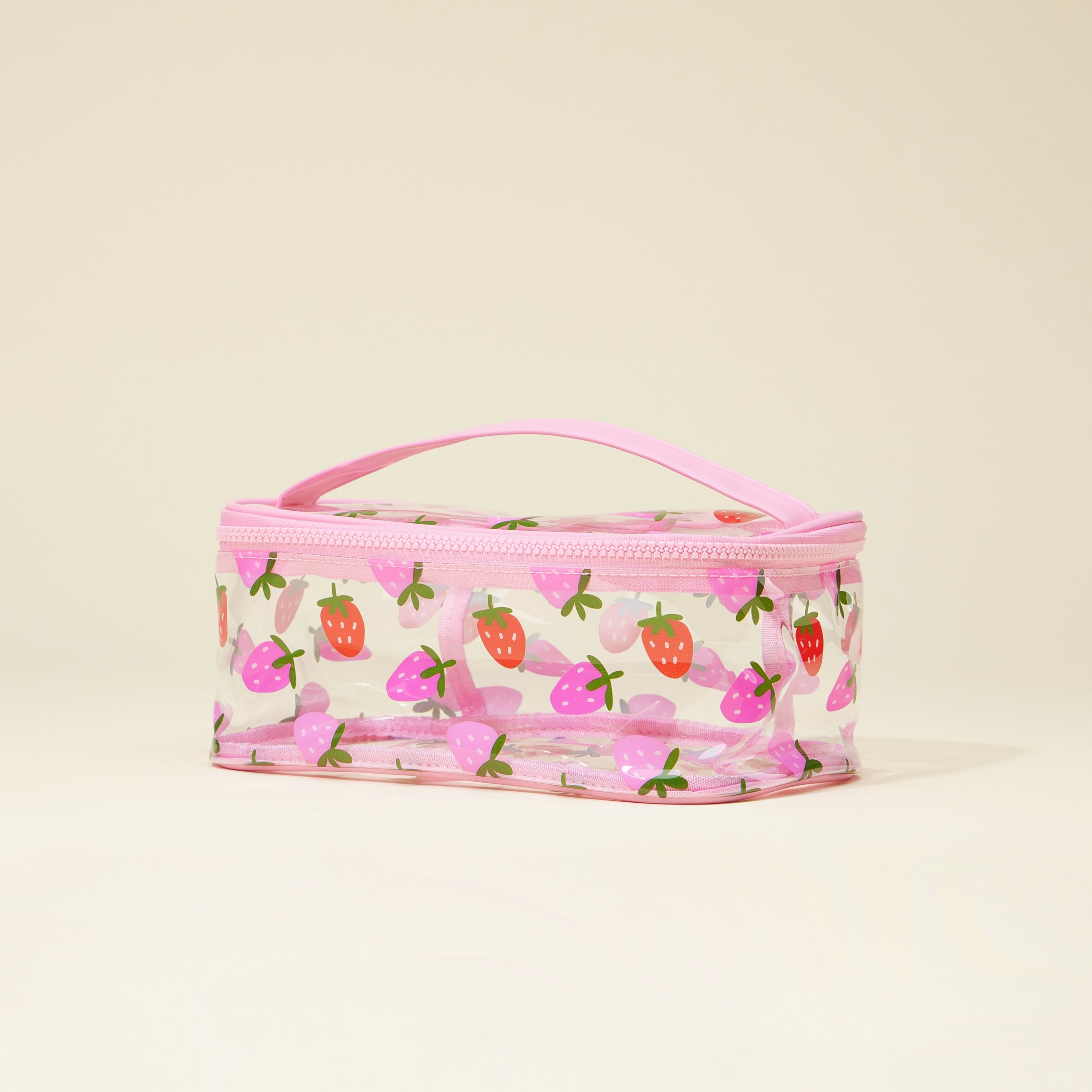 Fruit-Print Clear Makeup Bag with Handle – Travel-Ready Organizer