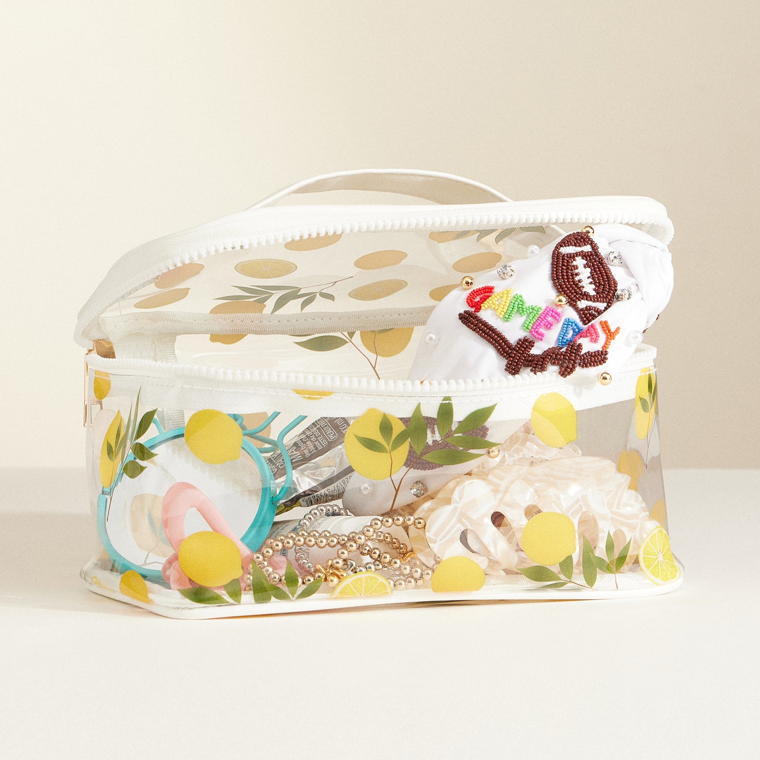 Fruit-Print Clear Makeup Bag with Handle – Travel-Ready Organizer
