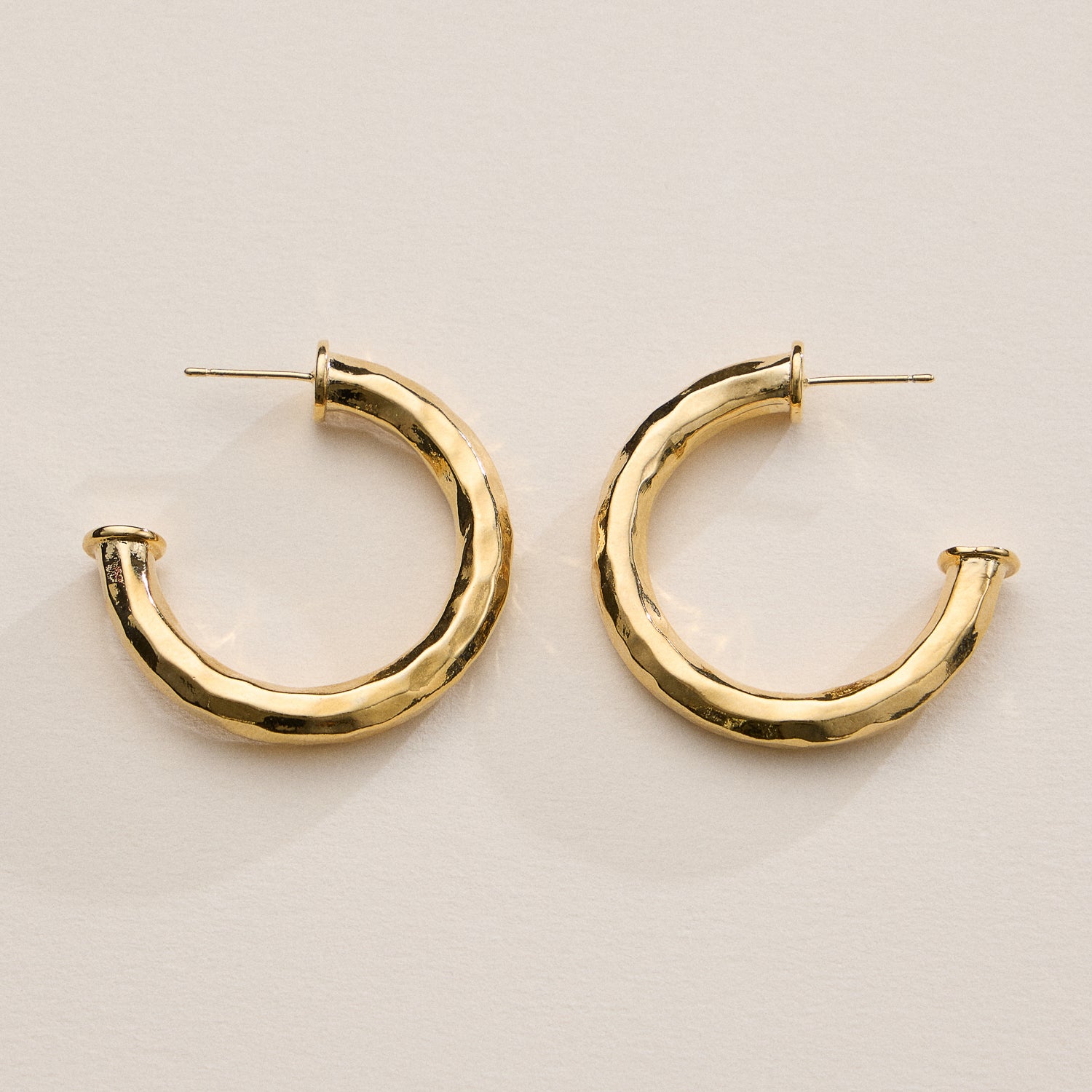 18K Gold Dipped Hammered Metal Hoop Earrings