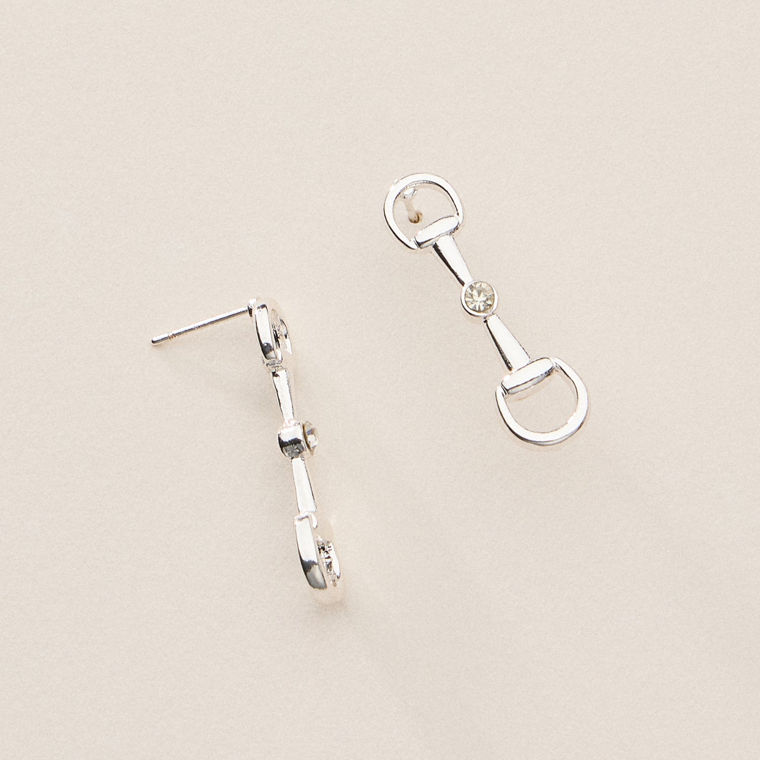 Crystal Accent Bit Stud Earrings – 18K Gold Dipped