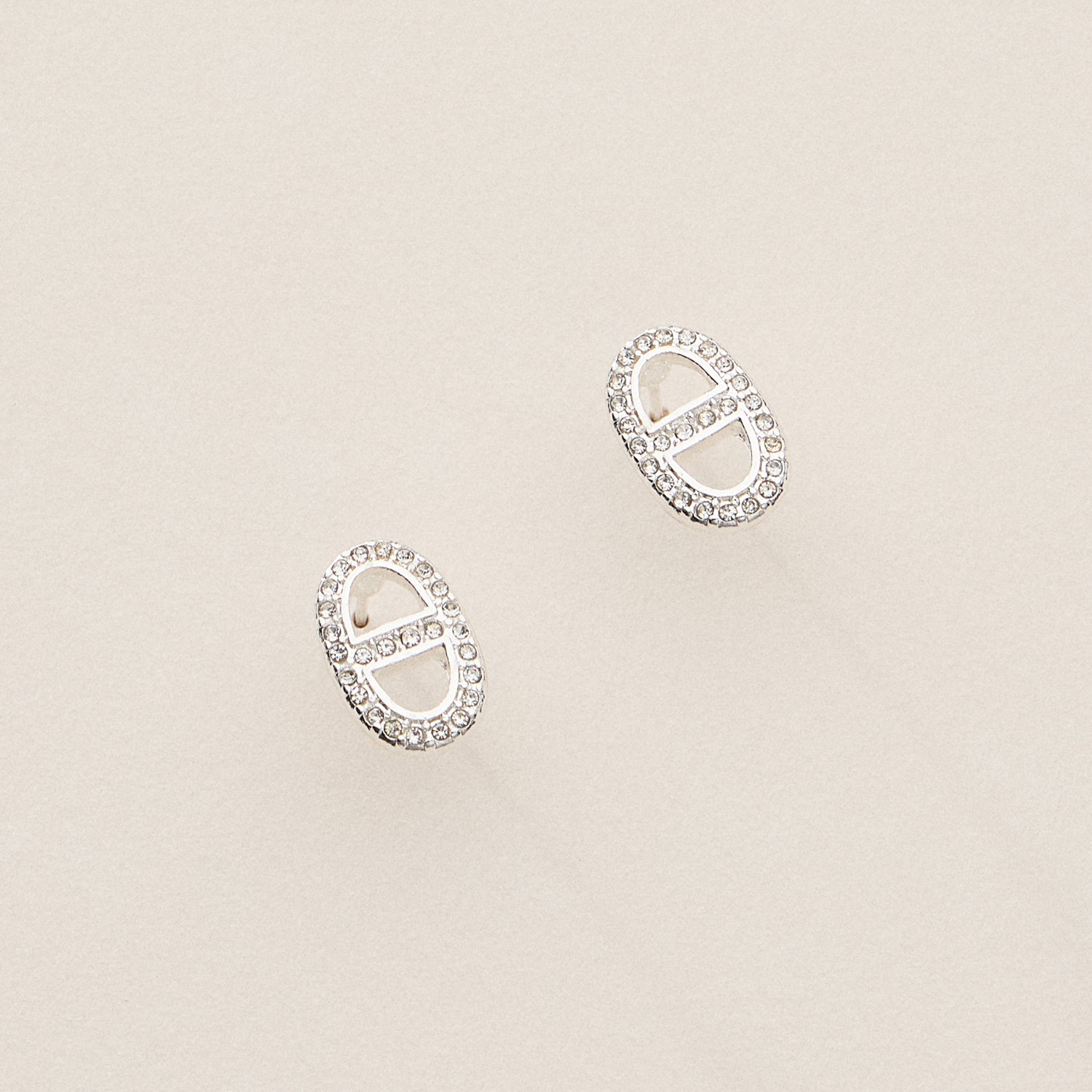 Gold-Dipped Oval Link Studs with Pave CZ – 18K Elegant Finish
