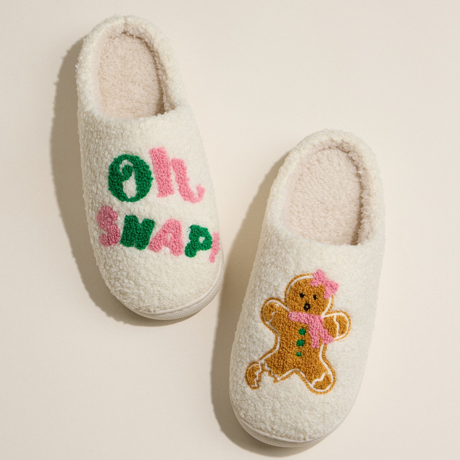 Gingerbread Embroidered Slippers – Oh Snap! Holiday Edition