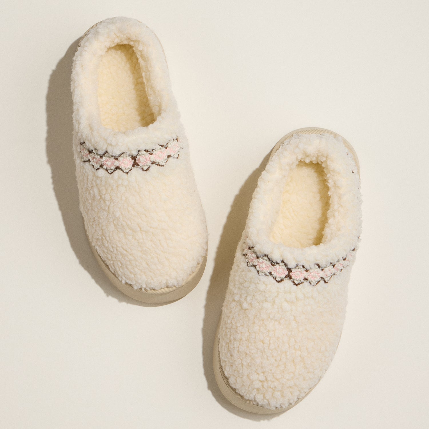 Removable Bow Sherpa House Slippers