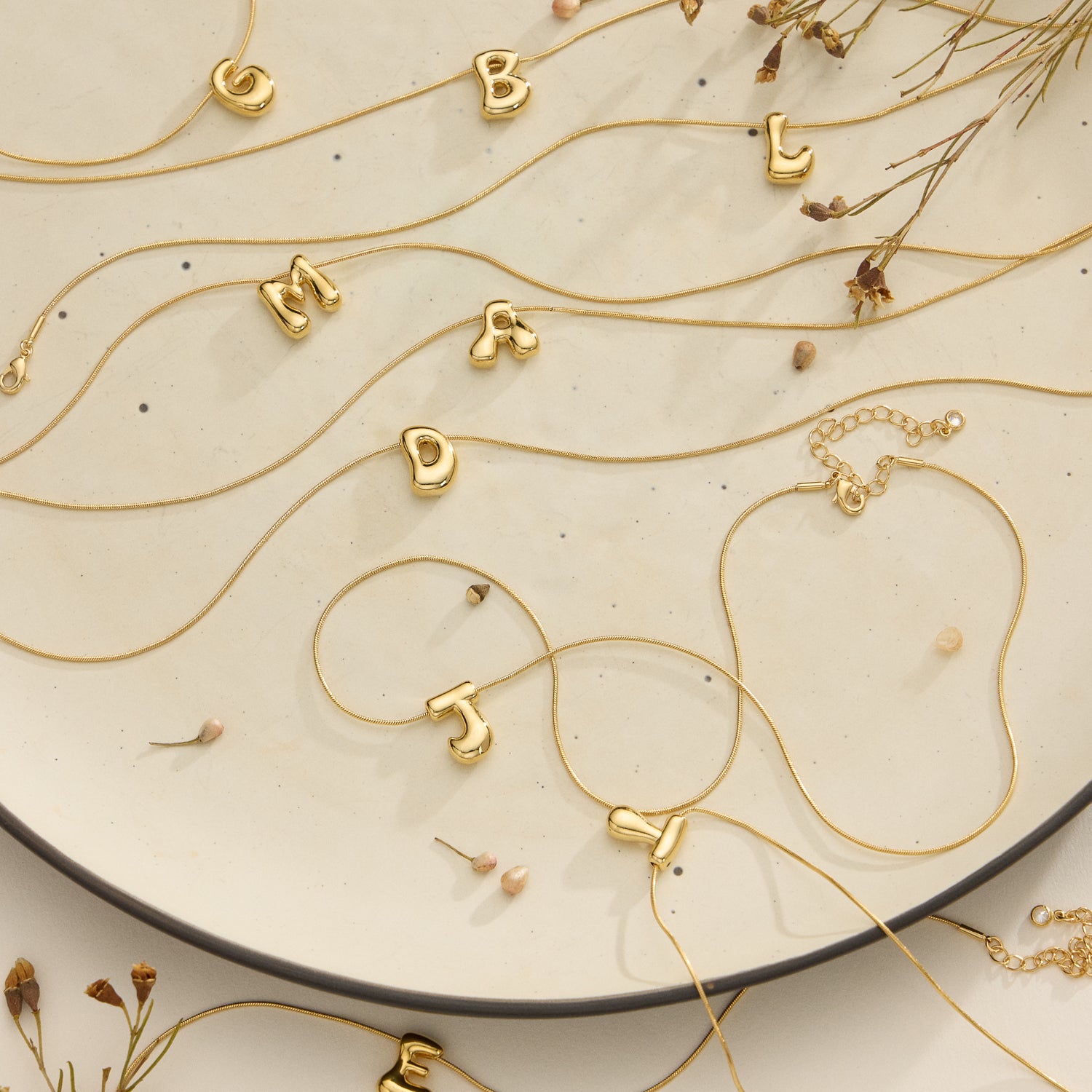 18K Gold-Dipped Bubble Initial Necklace – Personalized Pendant