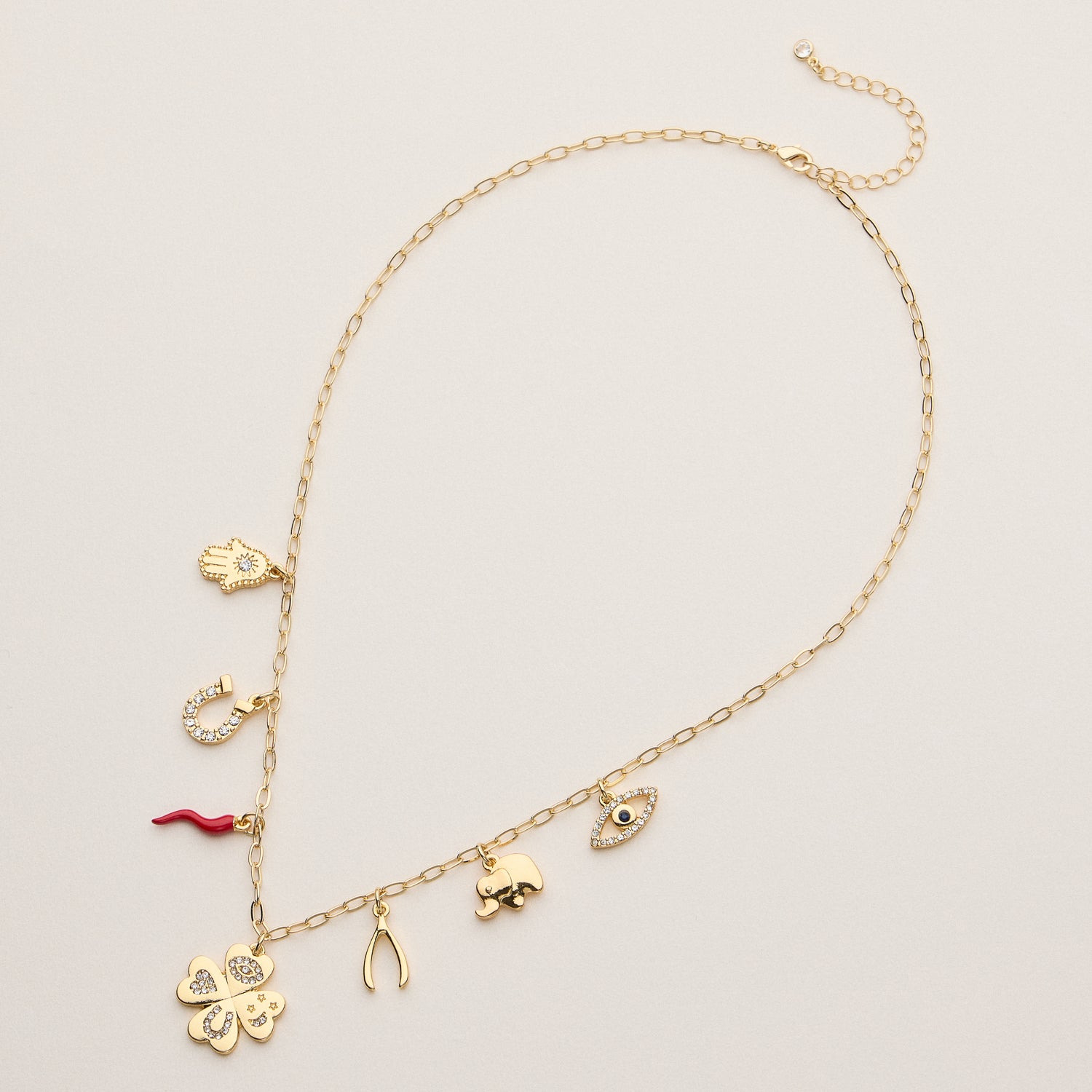 18K Gold-Dipped Fortune Charm Necklace
