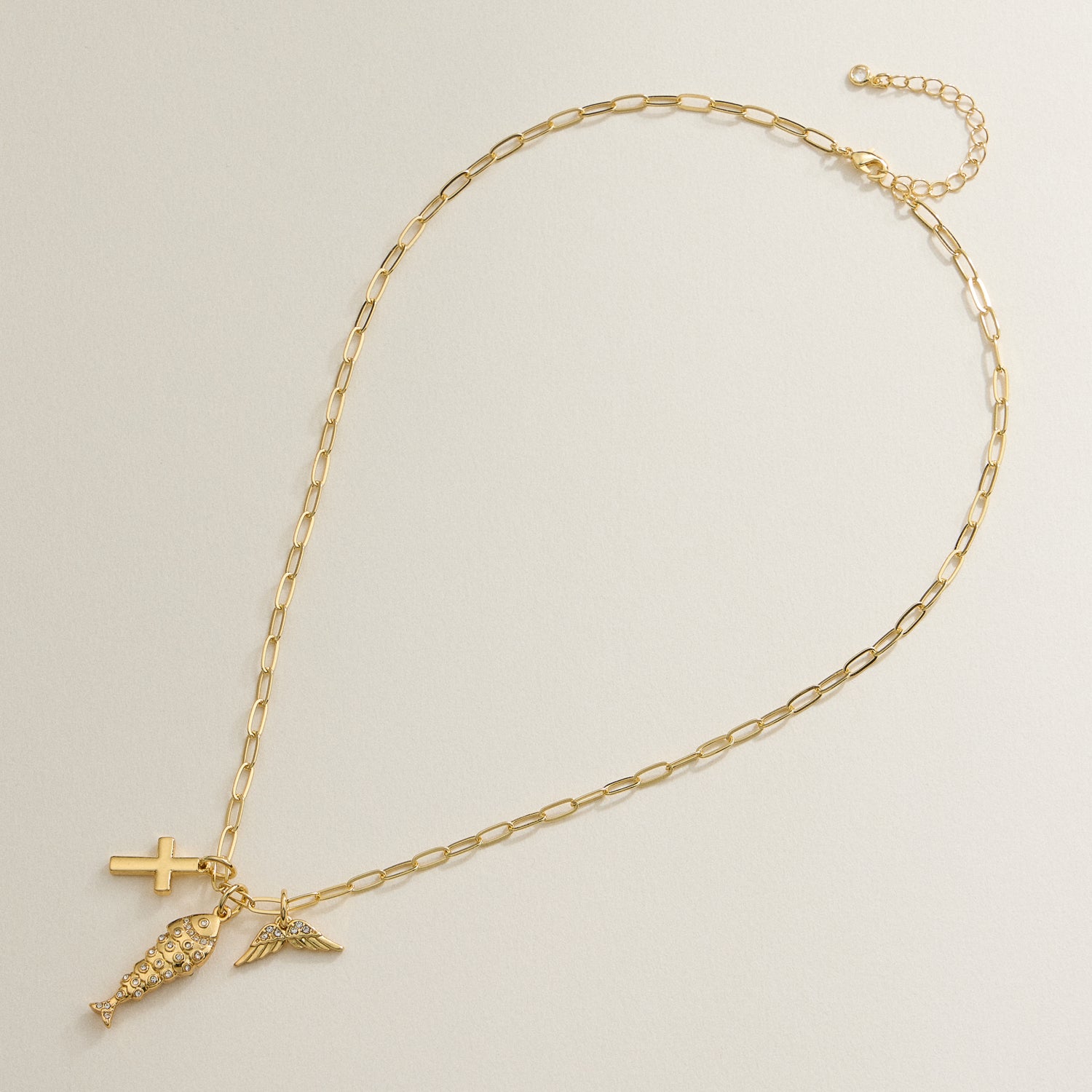 18K Gold-Dipped Faith Charm Necklace Set