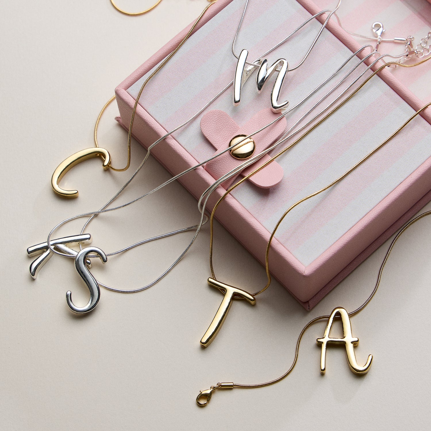 A Set of 16 Letters Gold Dipped Necklace – Gold & Silver Alphabet Charm Jewelry