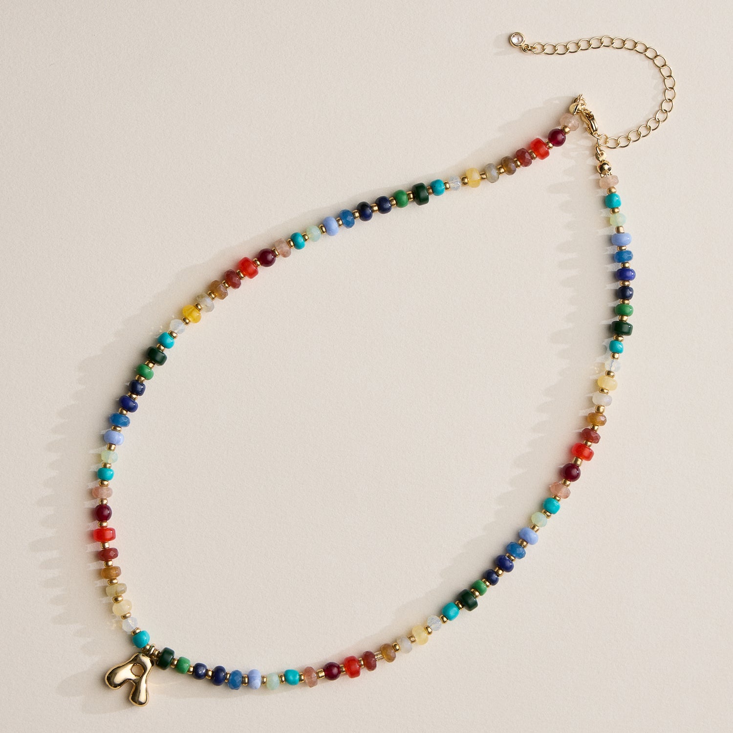 Vibrant Beaded Necklace with Personalized Gold Initial Charm
