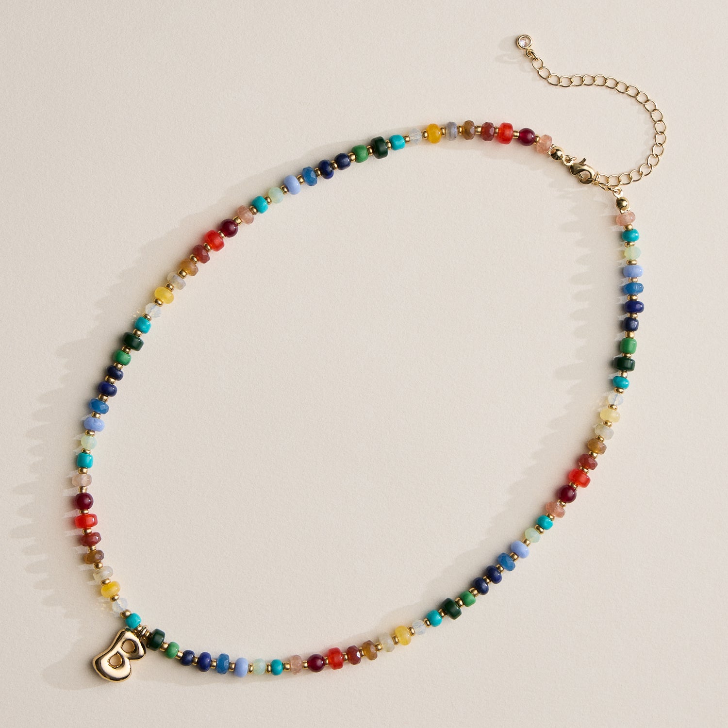 Vibrant Beaded Necklace with Personalized Gold Initial Charm