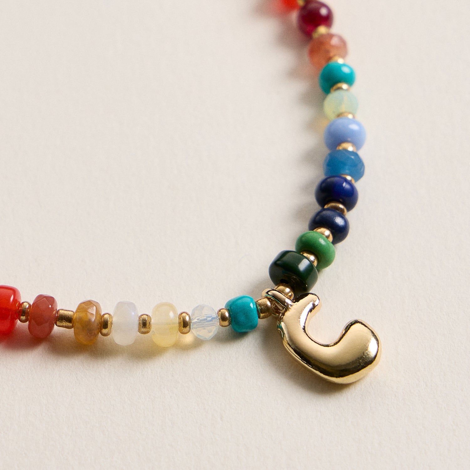 Vibrant Beaded Necklace with Personalized Gold Initial Charm