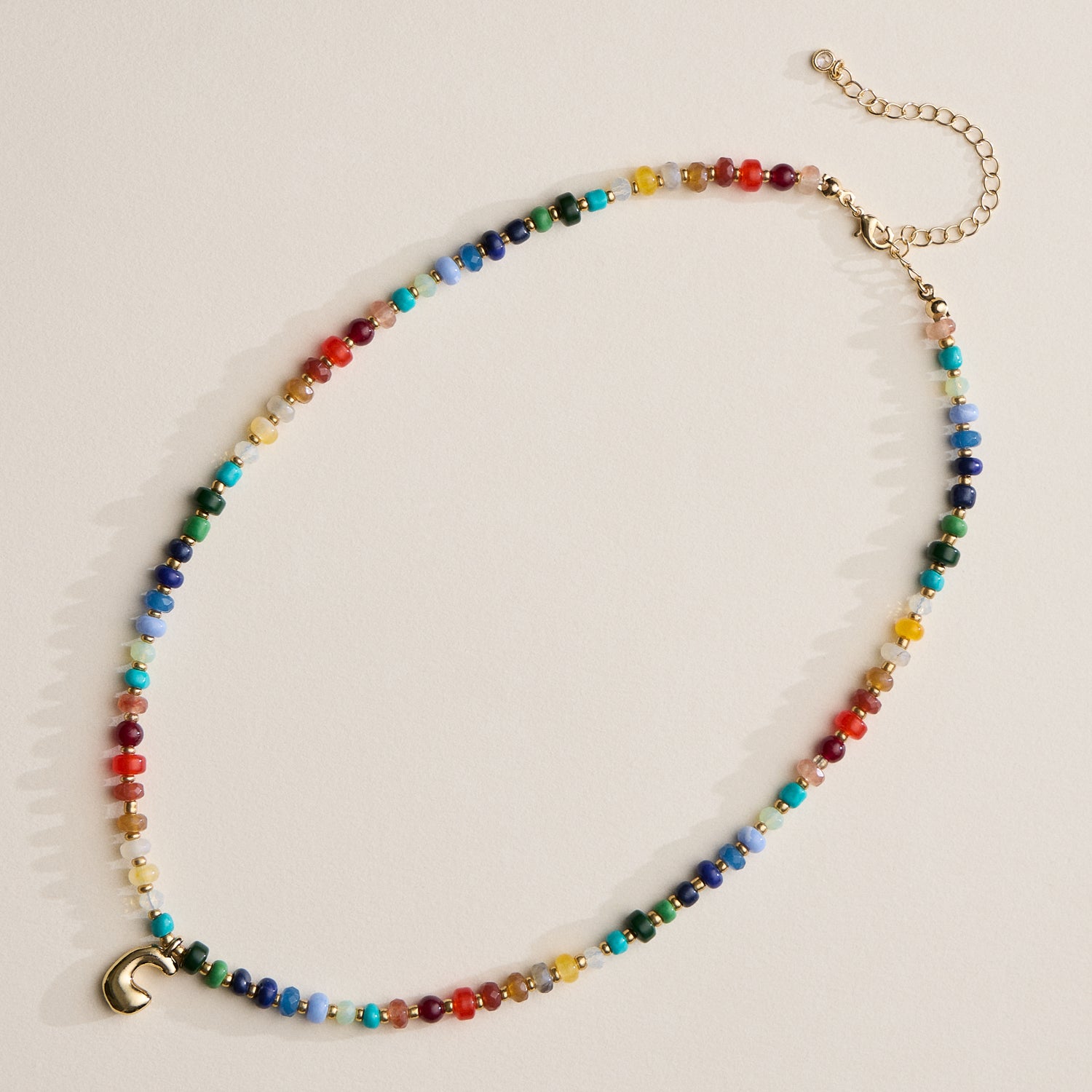 Vibrant Beaded Necklace with Personalized Gold Initial Charm