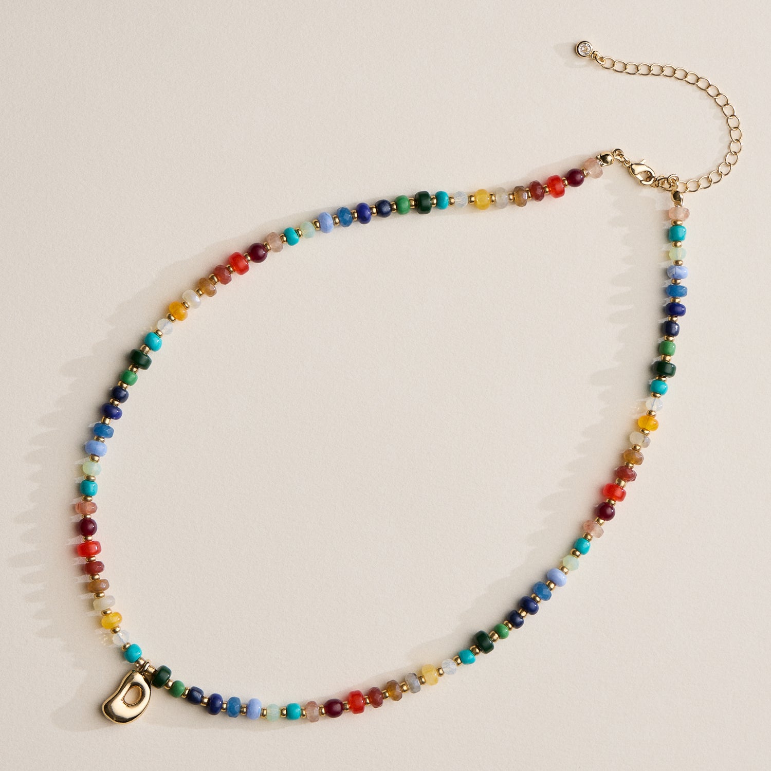Vibrant Beaded Necklace with Personalized Gold Initial Charm