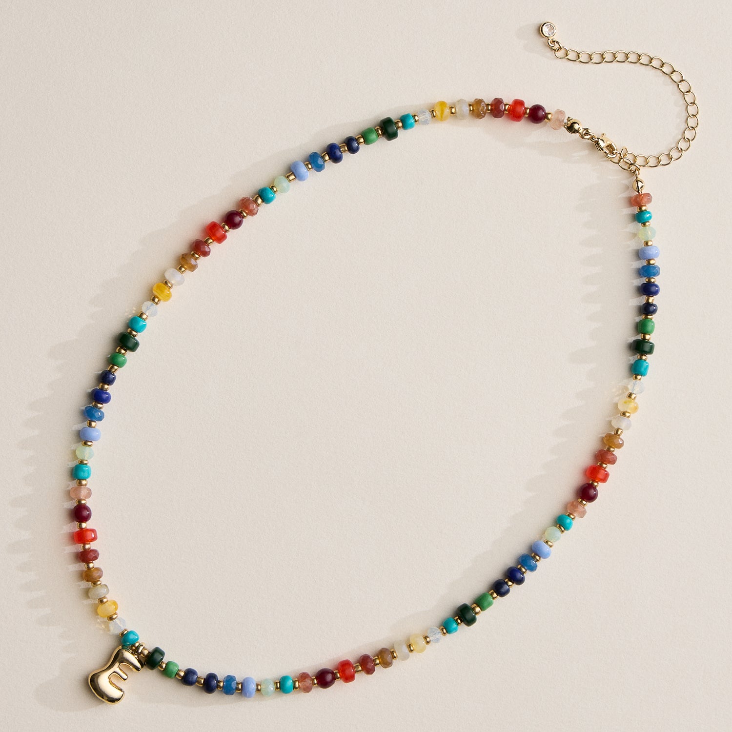 Vibrant Beaded Necklace with Personalized Gold Initial Charm