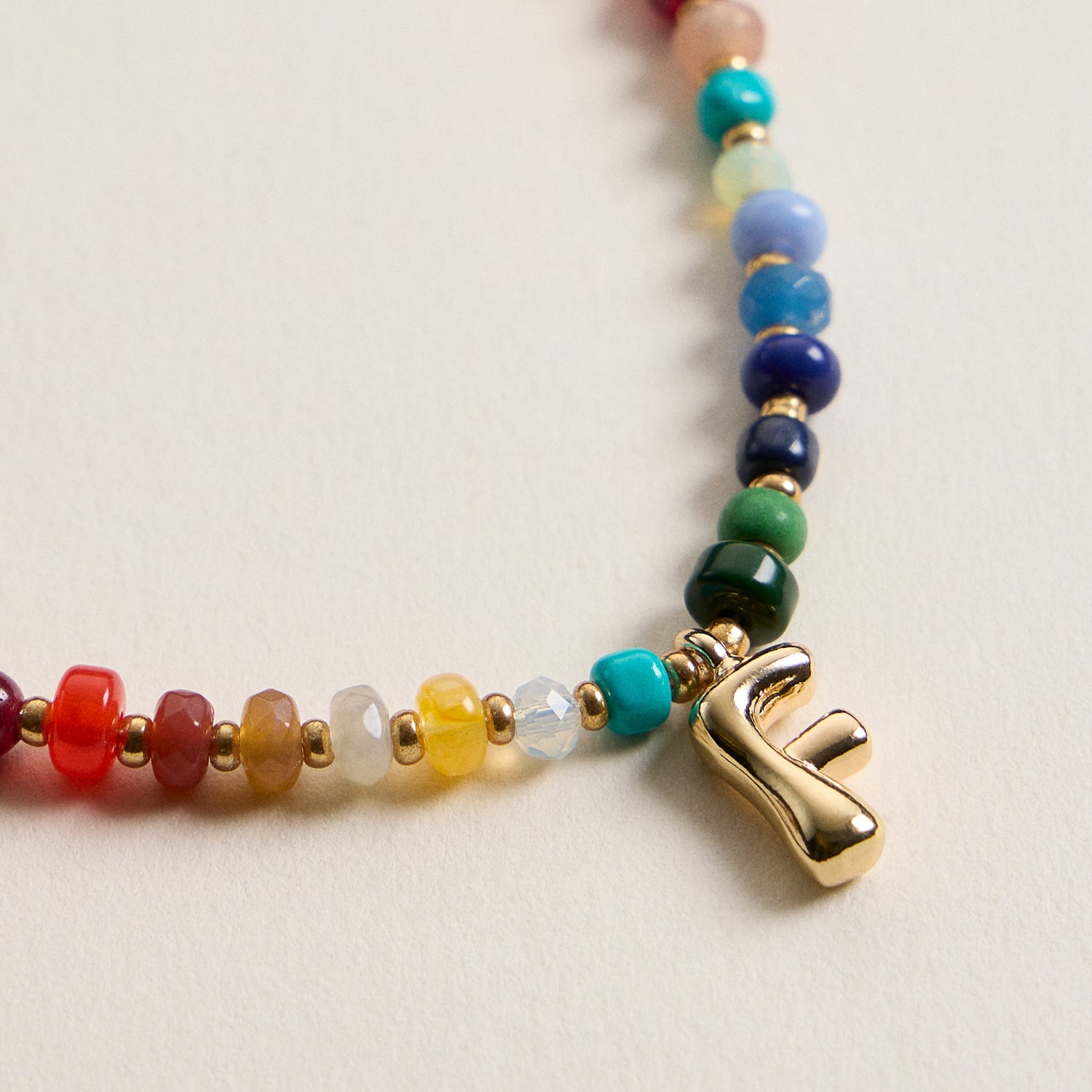 Vibrant Beaded Necklace with Personalized Gold Initial Charm