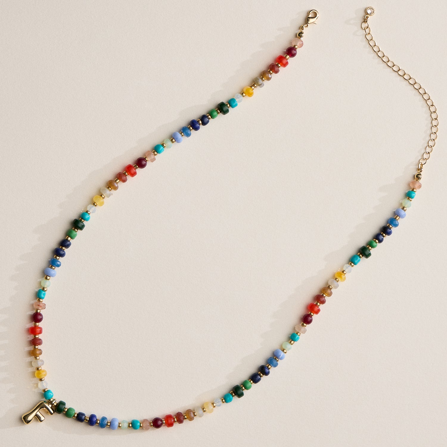 Vibrant Beaded Necklace with Personalized Gold Initial Charm