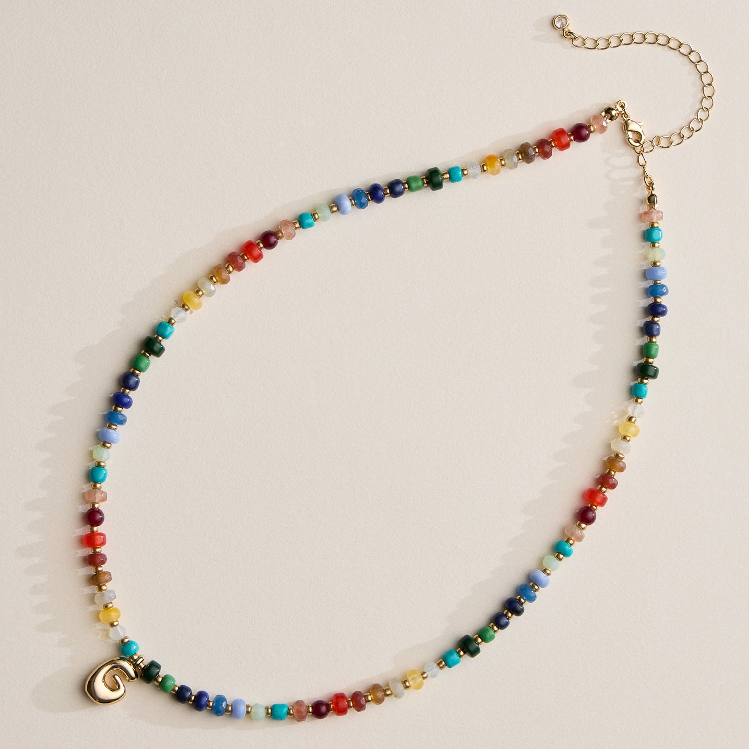 Vibrant Beaded Necklace with Personalized Gold Initial Charm