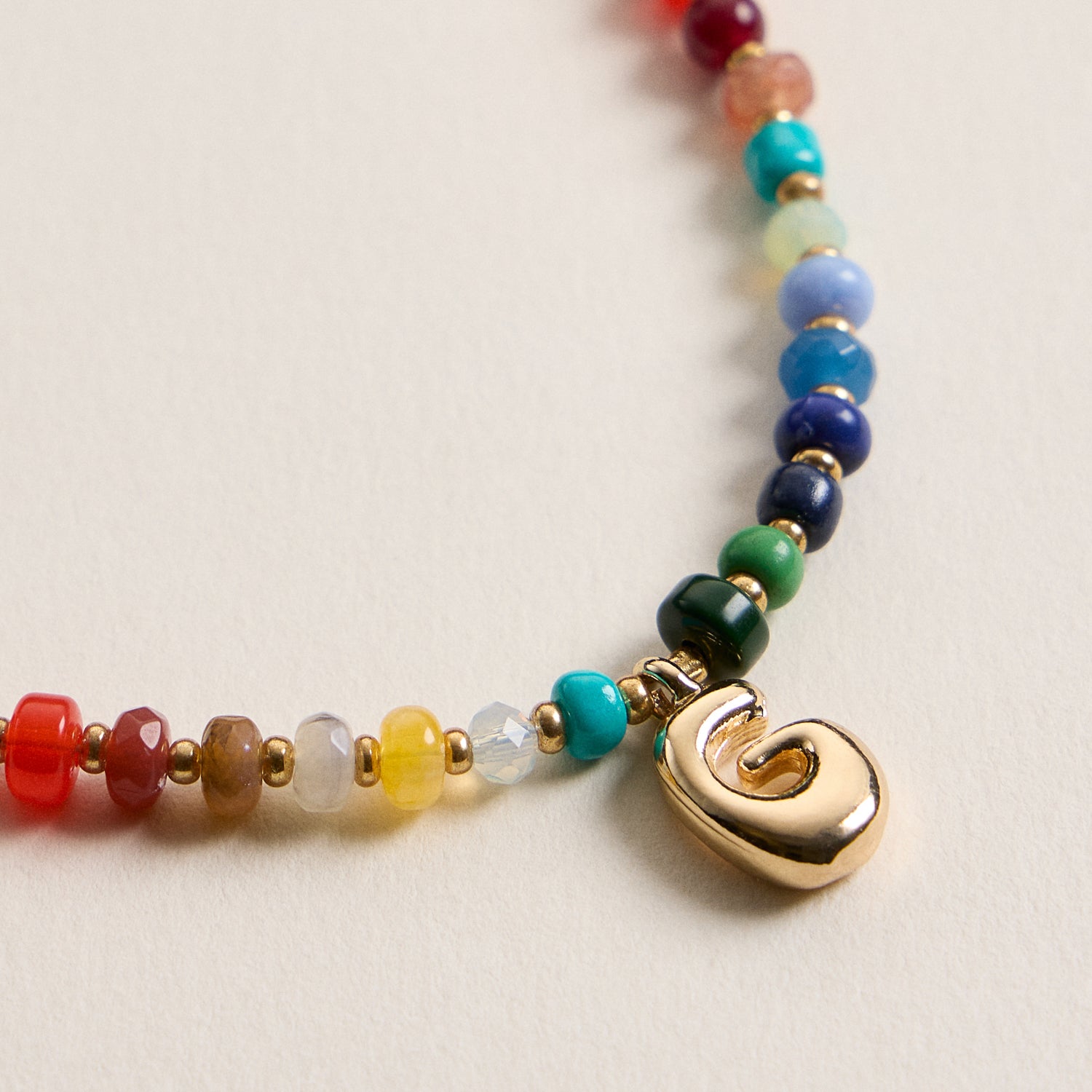 Vibrant Beaded Necklace with Personalized Gold Initial Charm