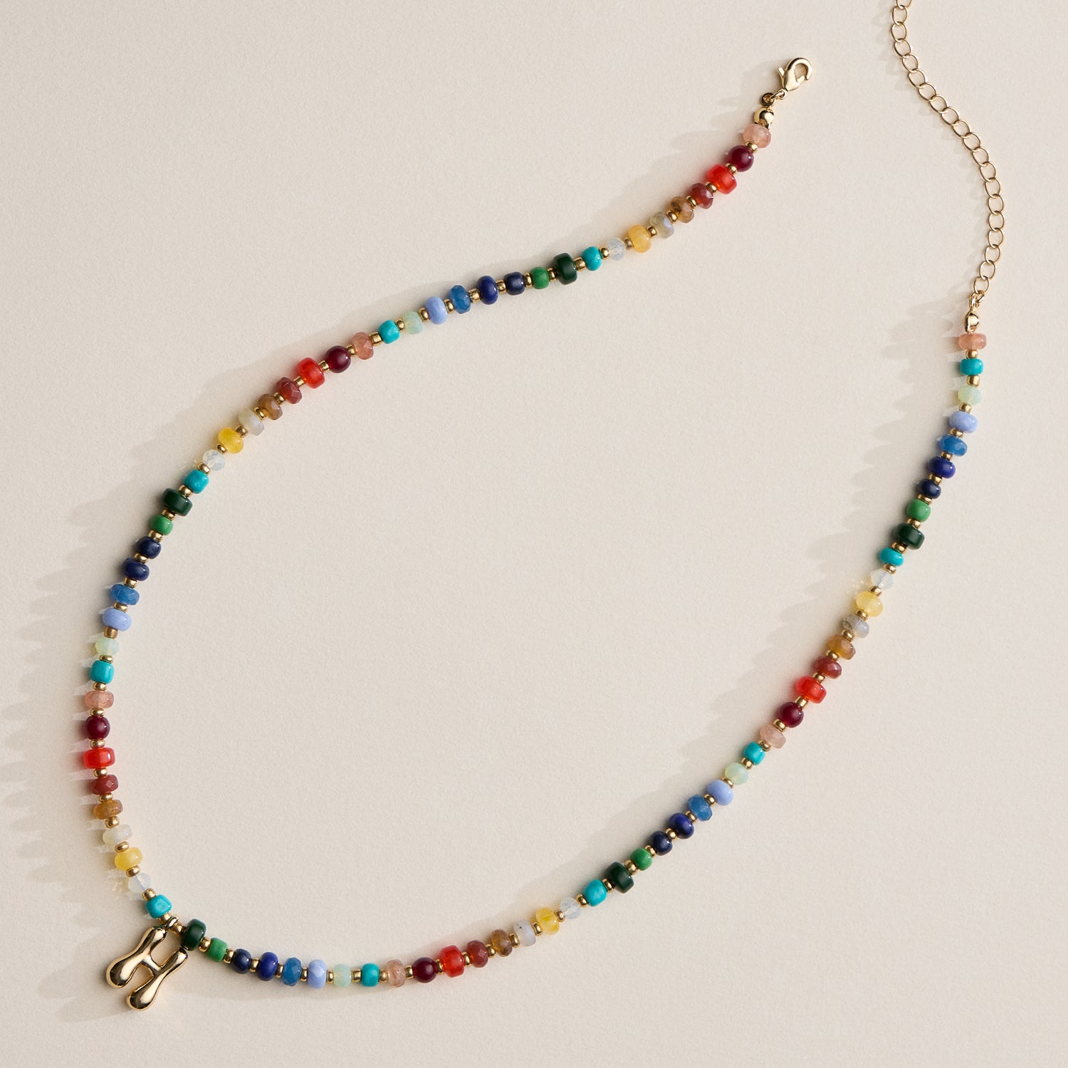Vibrant Beaded Necklace with Personalized Gold Initial Charm