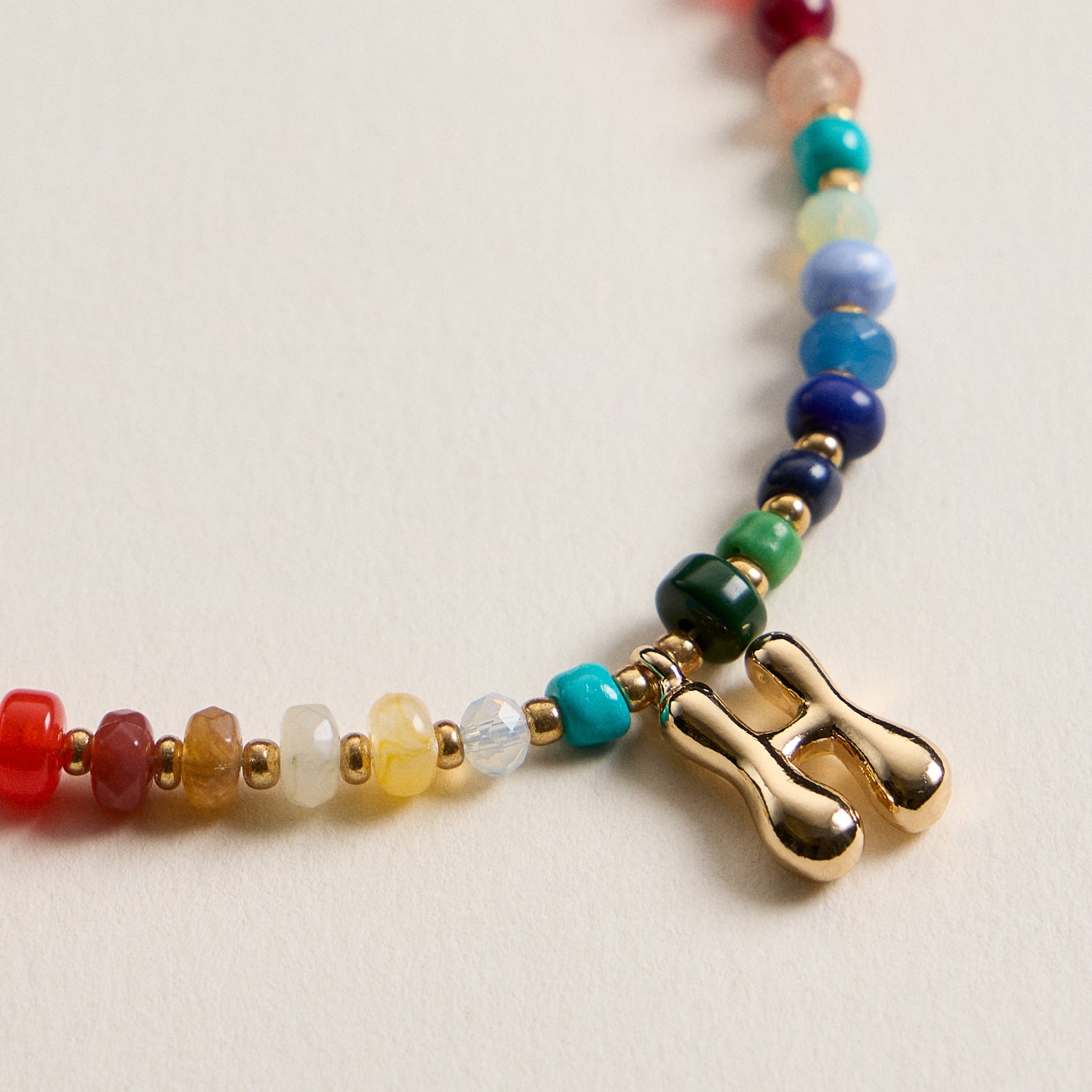 Vibrant Beaded Necklace with Personalized Gold Initial Charm