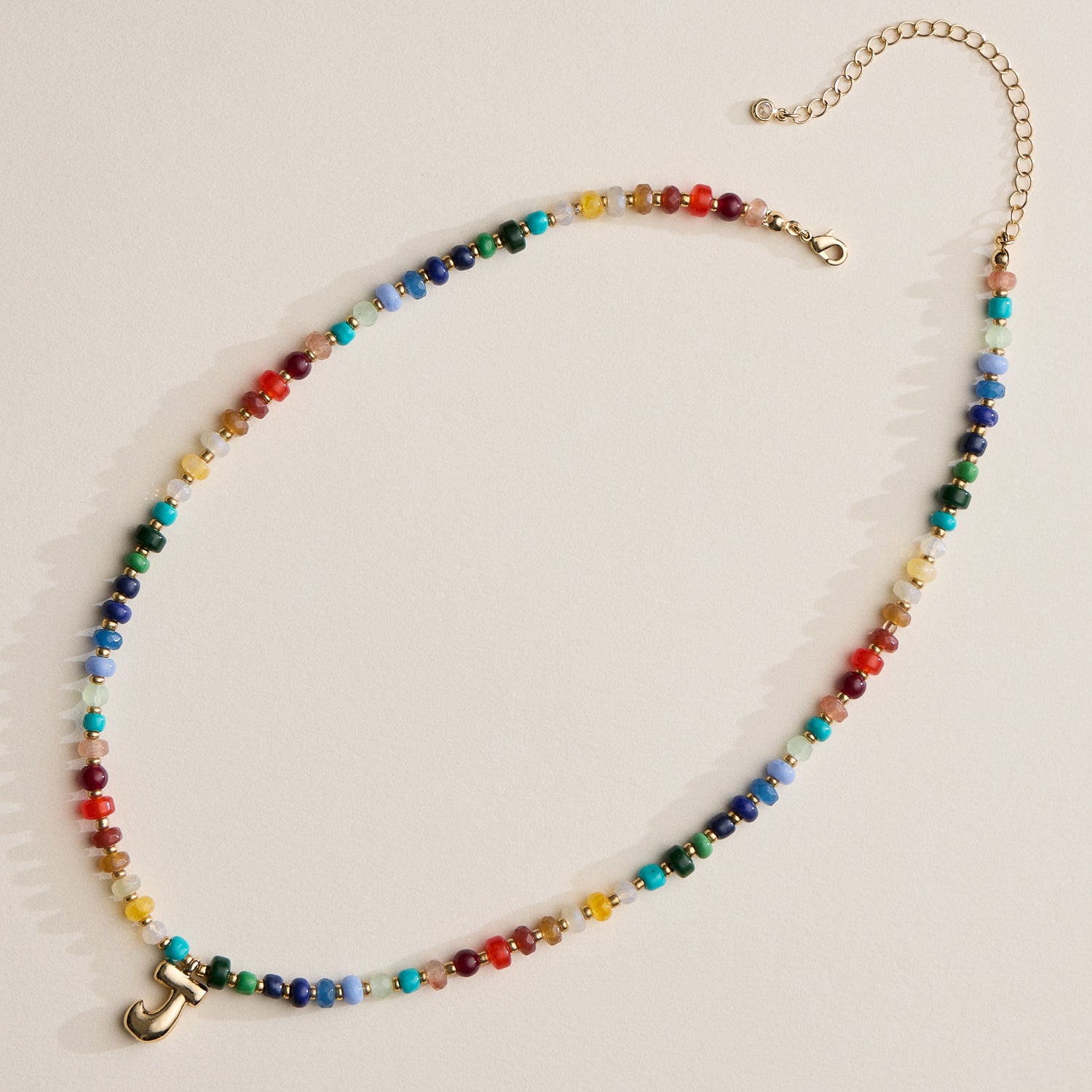 Vibrant Beaded Necklace with Personalized Gold Initial Charm