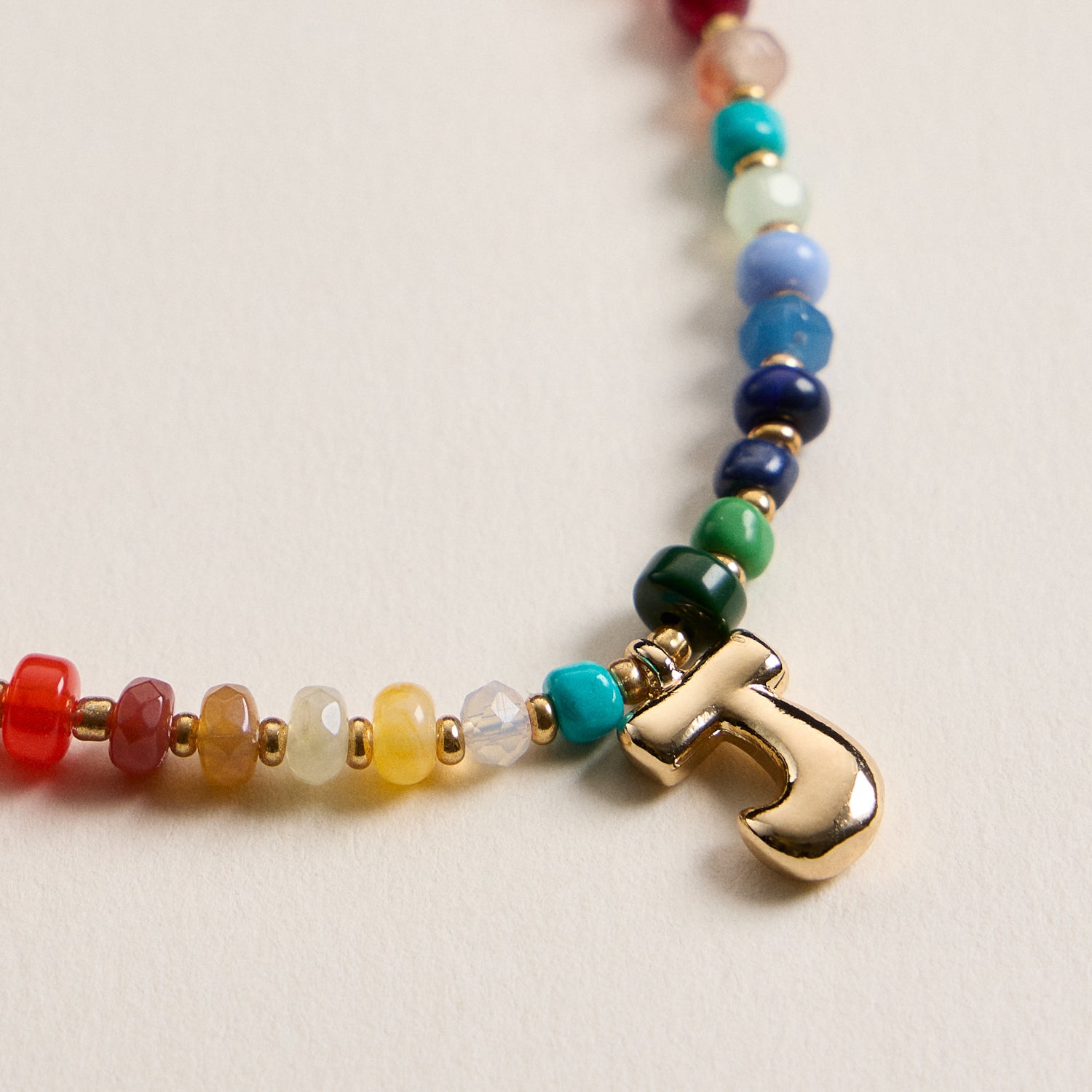 Vibrant Beaded Necklace with Personalized Gold Initial Charm