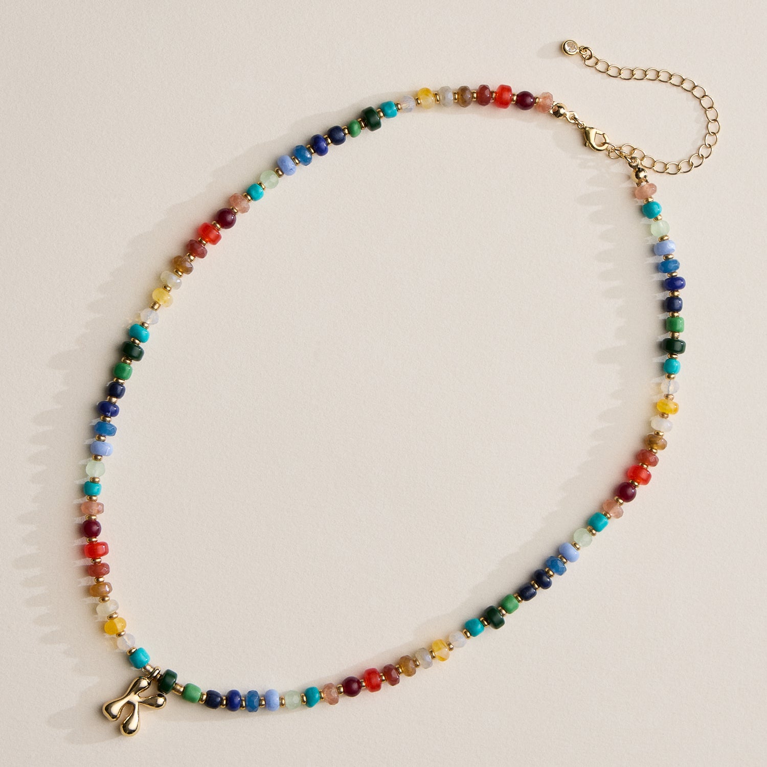 Vibrant Beaded Necklace with Personalized Gold Initial Charm