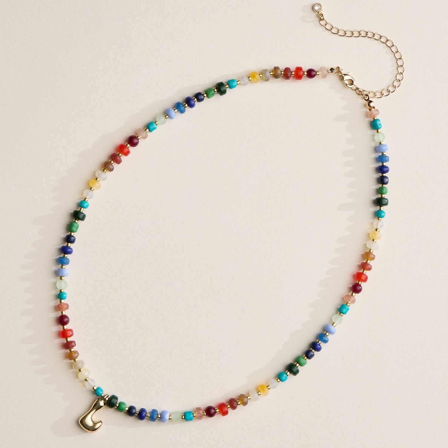Vibrant Beaded Necklace with Personalized Gold Initial Charm