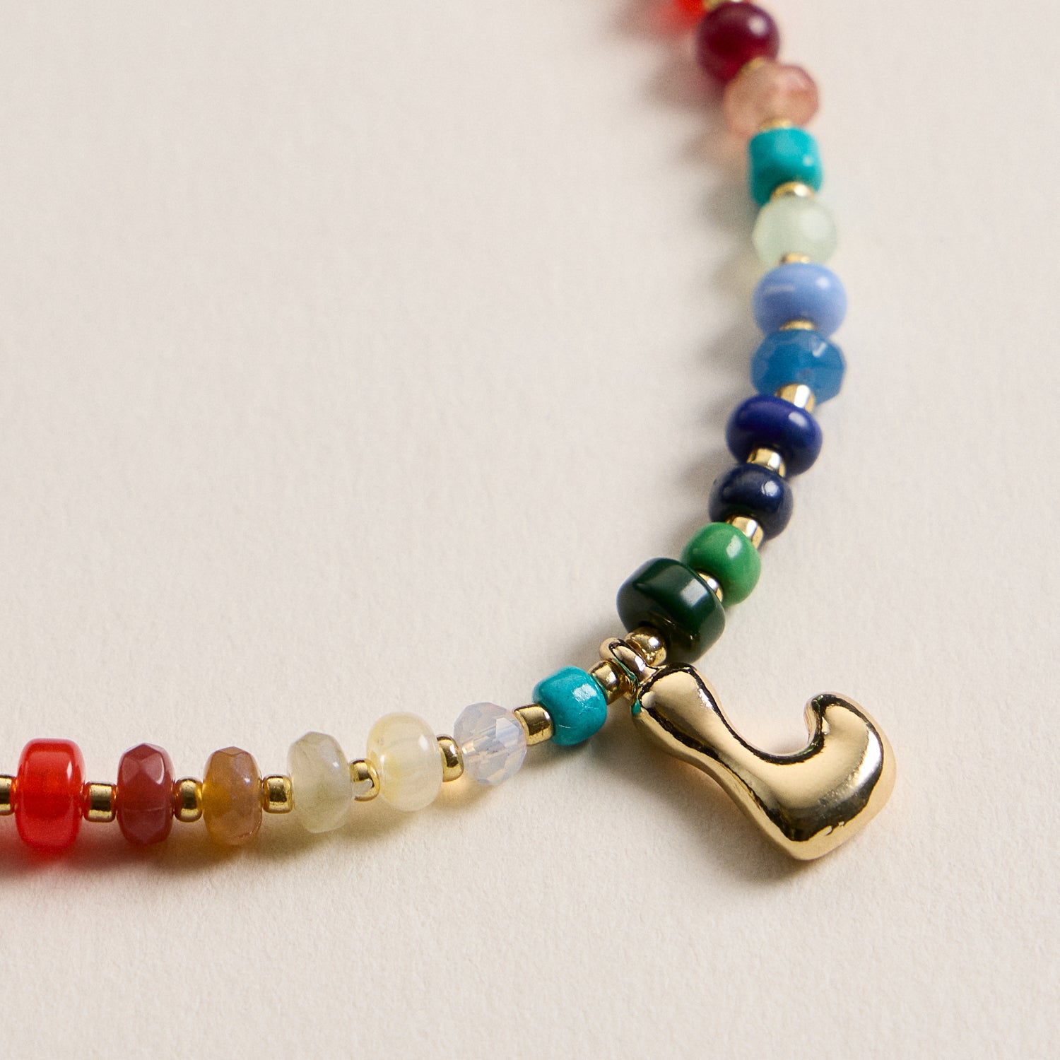 Vibrant Beaded Necklace with Personalized Gold Initial Charm