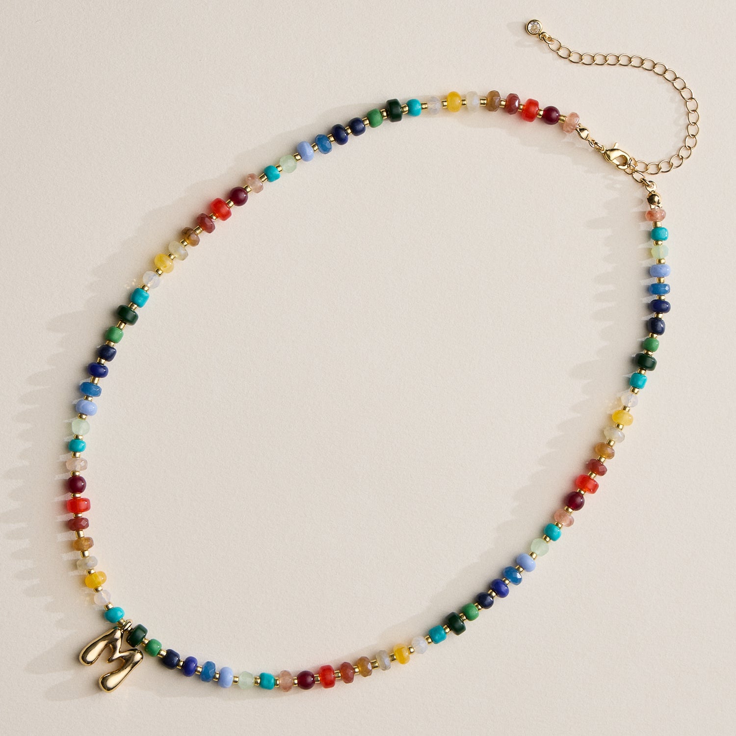 Vibrant Beaded Necklace with Personalized Gold Initial Charm