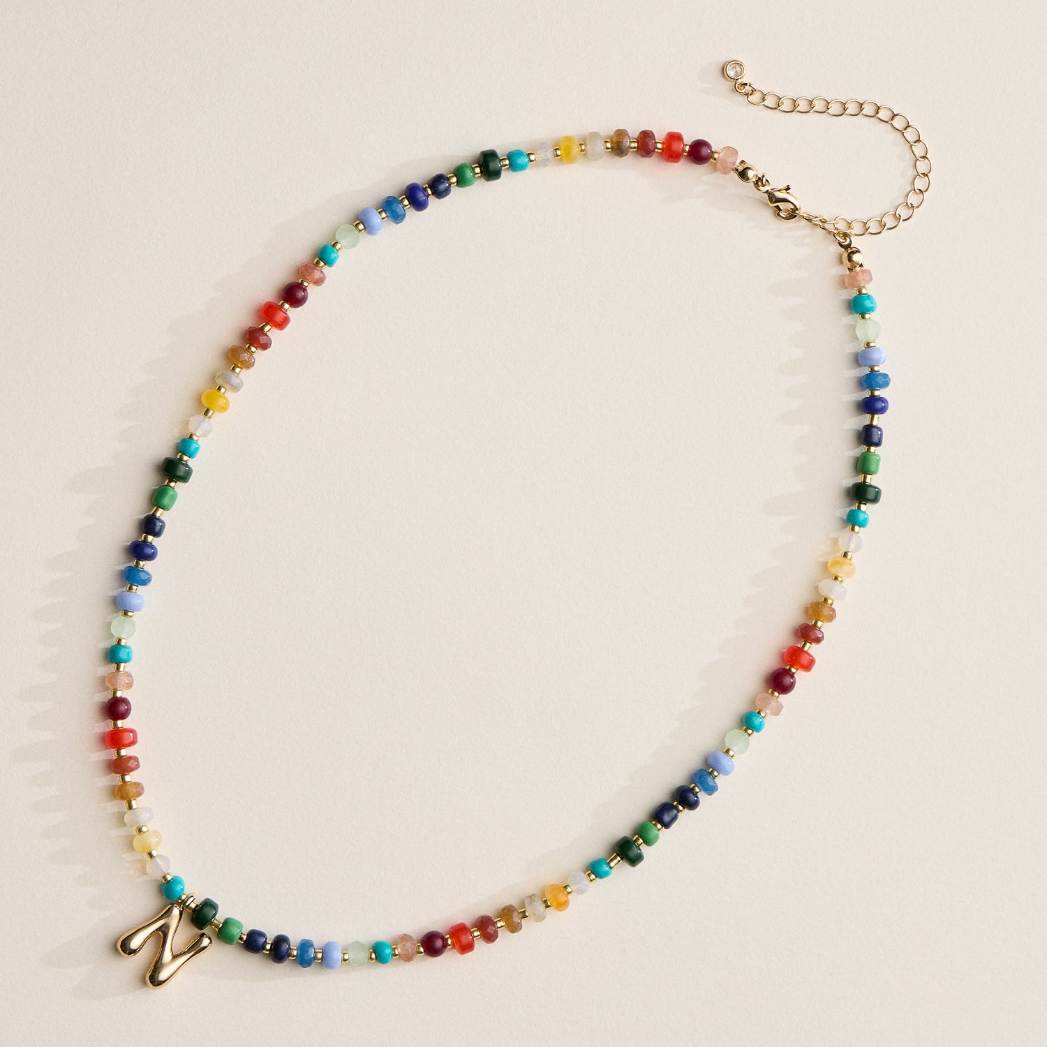 Vibrant Beaded Necklace with Personalized Gold Initial Charm