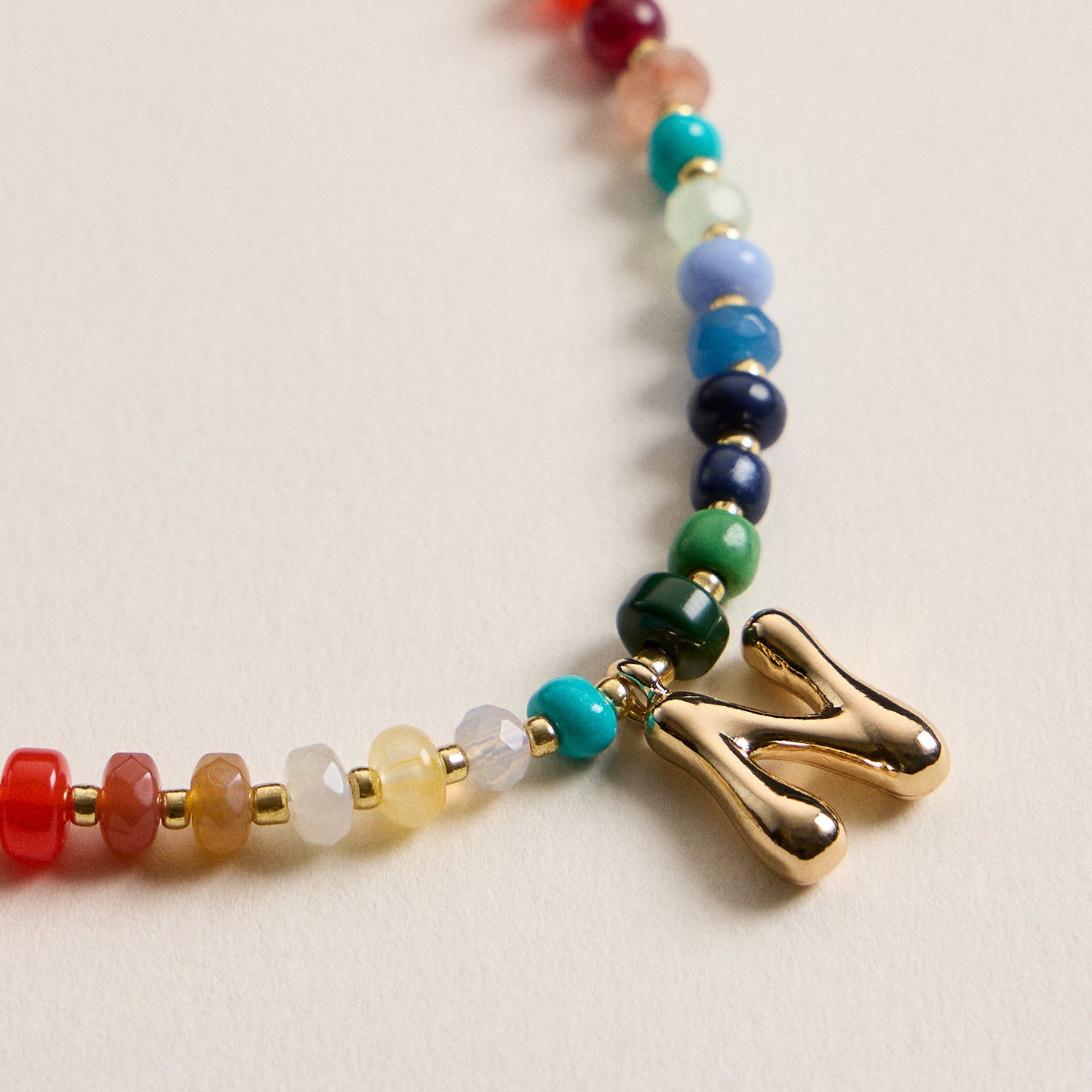 Vibrant Beaded Necklace with Personalized Gold Initial Charm
