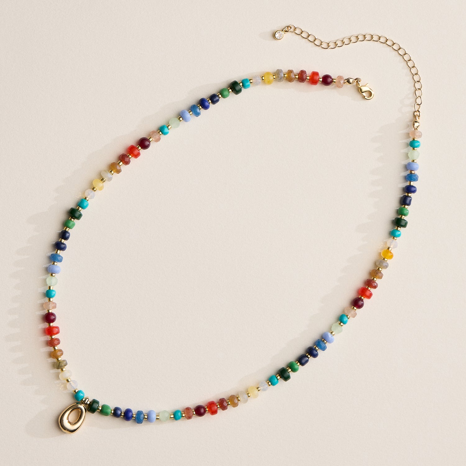 Vibrant Beaded Necklace with Personalized Gold Initial Charm