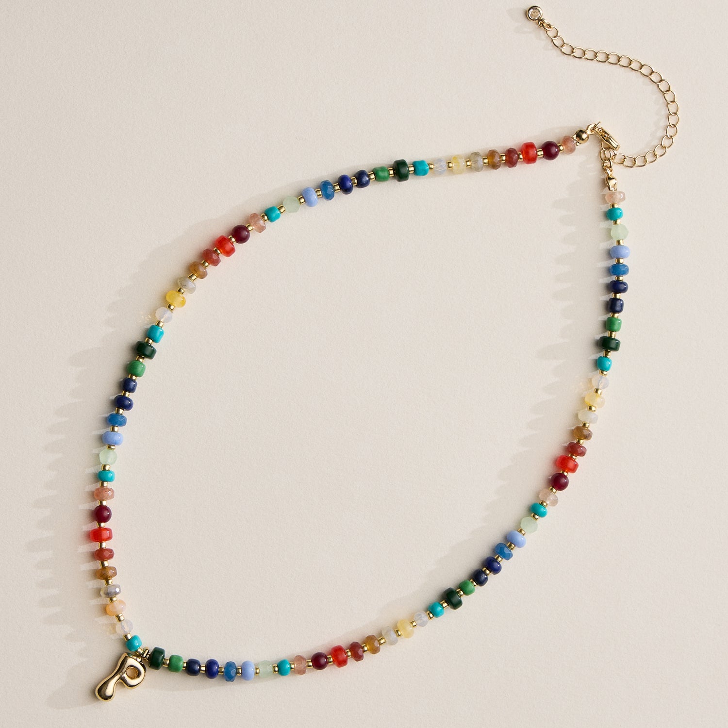 Vibrant Beaded Necklace with Personalized Gold Initial Charm
