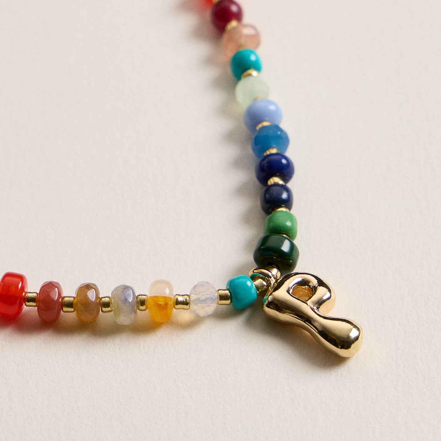 Vibrant Beaded Necklace with Personalized Gold Initial Charm