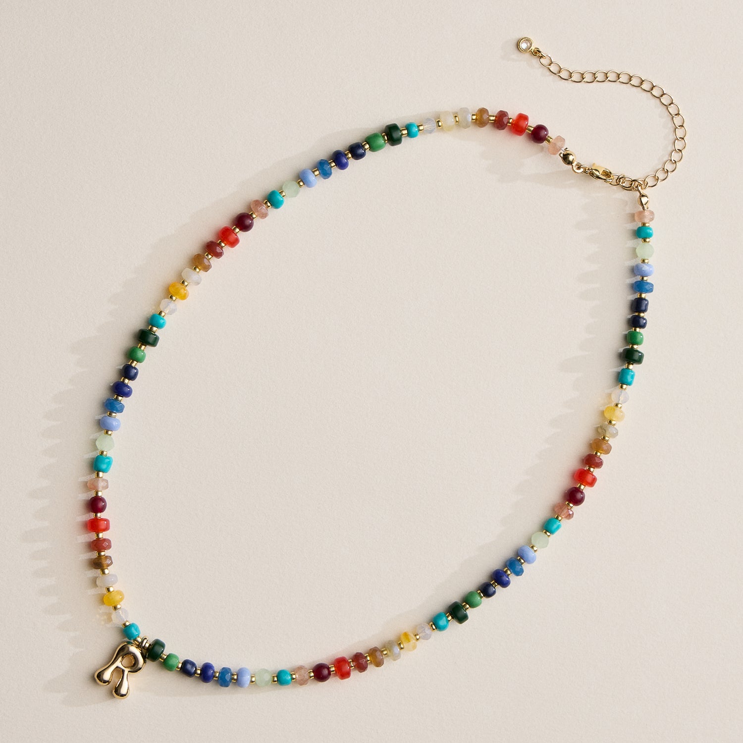 Vibrant Beaded Necklace with Personalized Gold Initial Charm