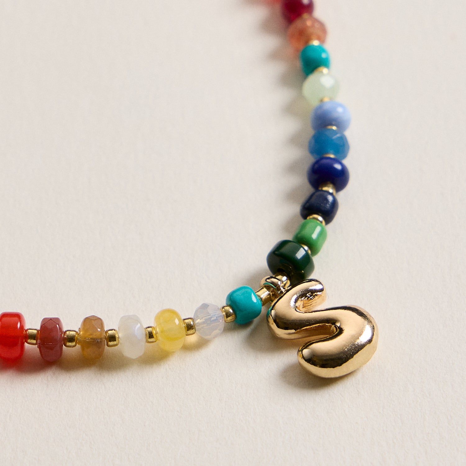 Vibrant Beaded Necklace with Personalized Gold Initial Charm