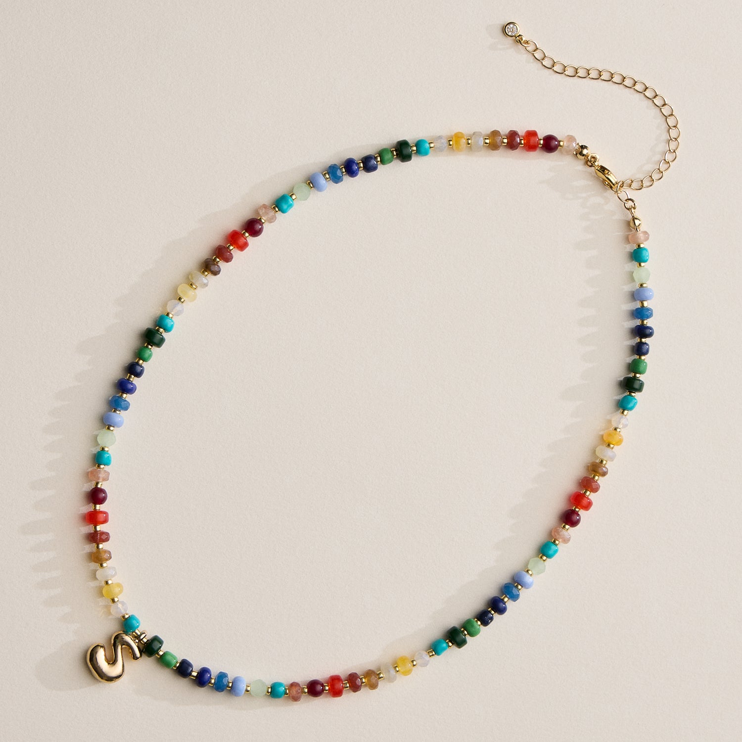 Vibrant Beaded Necklace with Personalized Gold Initial Charm