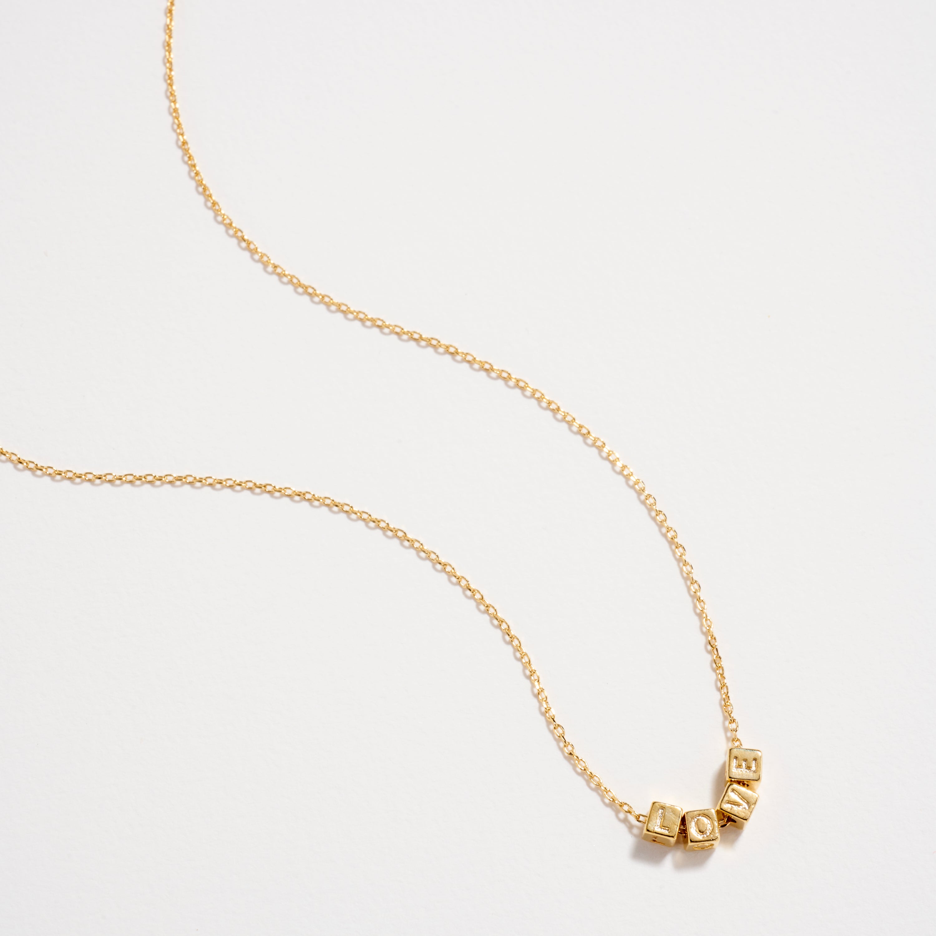 Gold Dipped LOVE Cube Letter Necklace | Minimalist Chain Pendant, Semi-Fine Jewelry