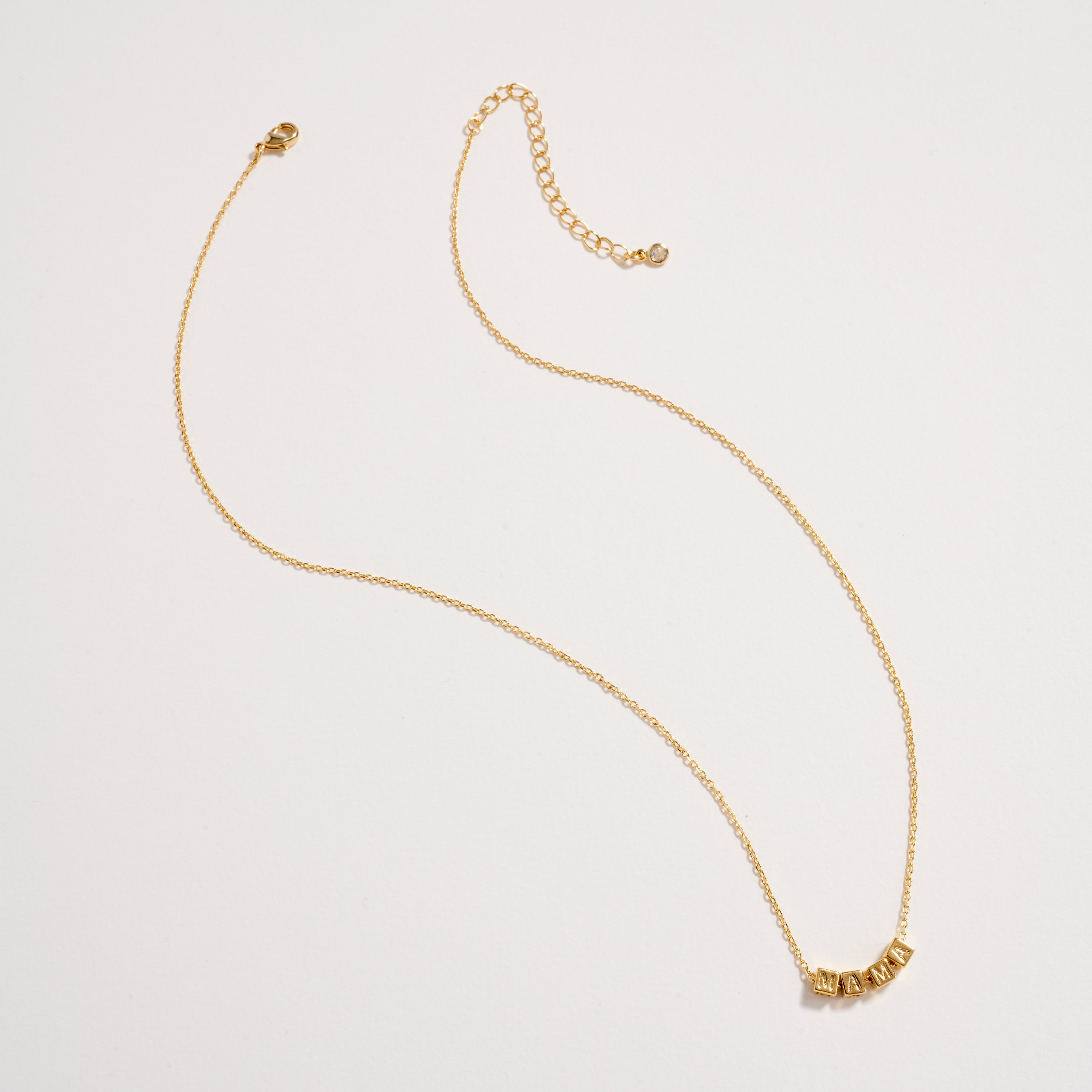 Gold Dipped MAMA Cube Letter Necklace | Minimalist Chain Pendant, Semi-Fine Jewelry